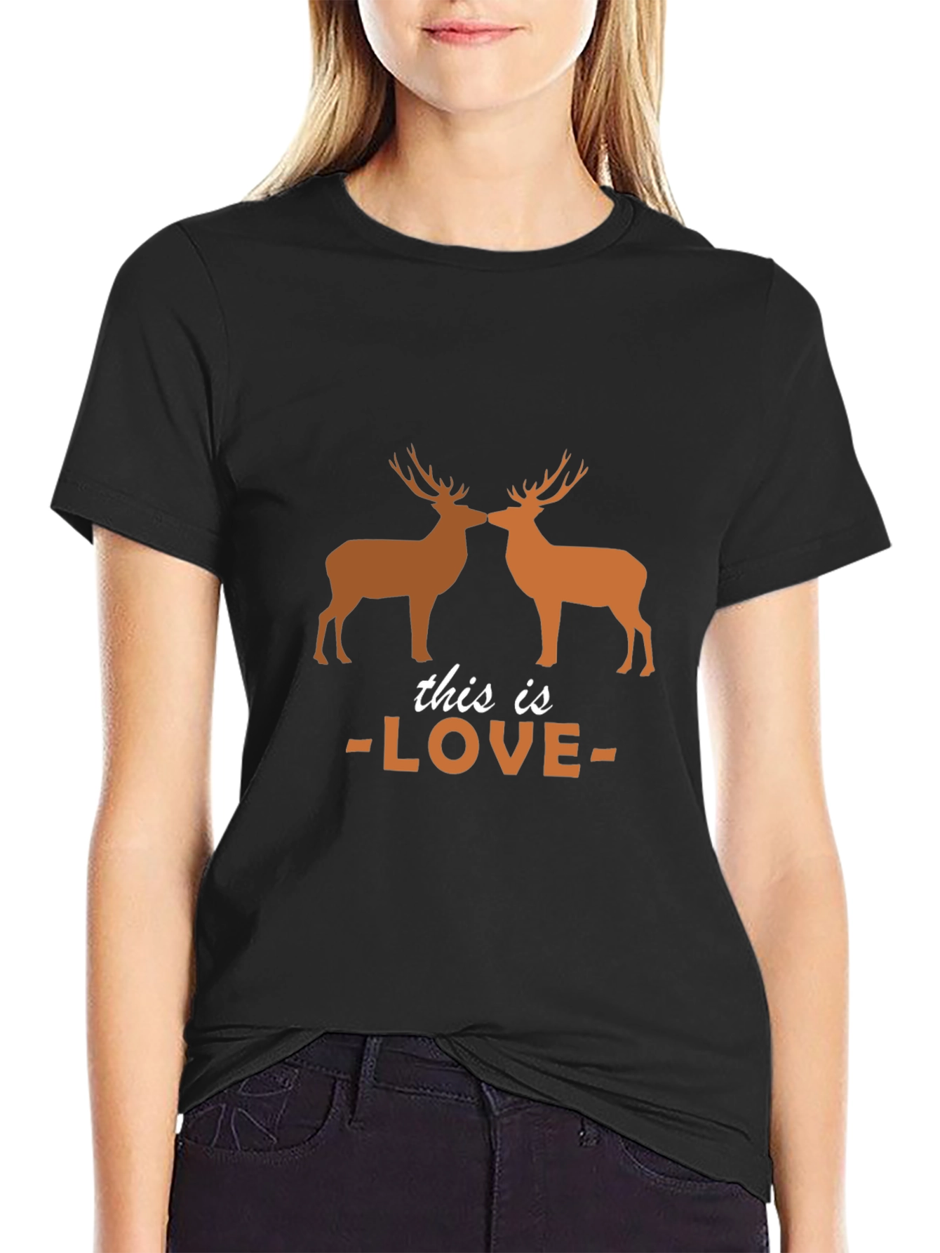 Deer Love Graphic Tee - Black Cotton T-Shirt