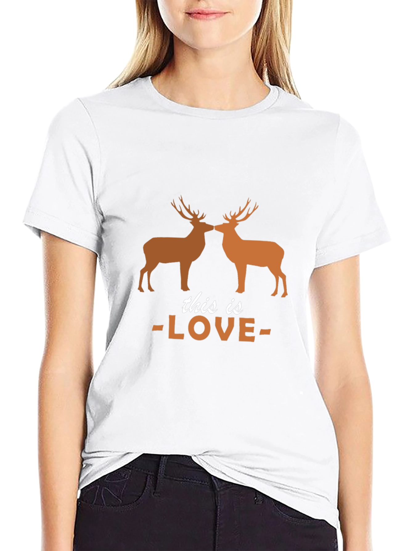Deer Love Graphic Tee - Black Cotton T-Shirt