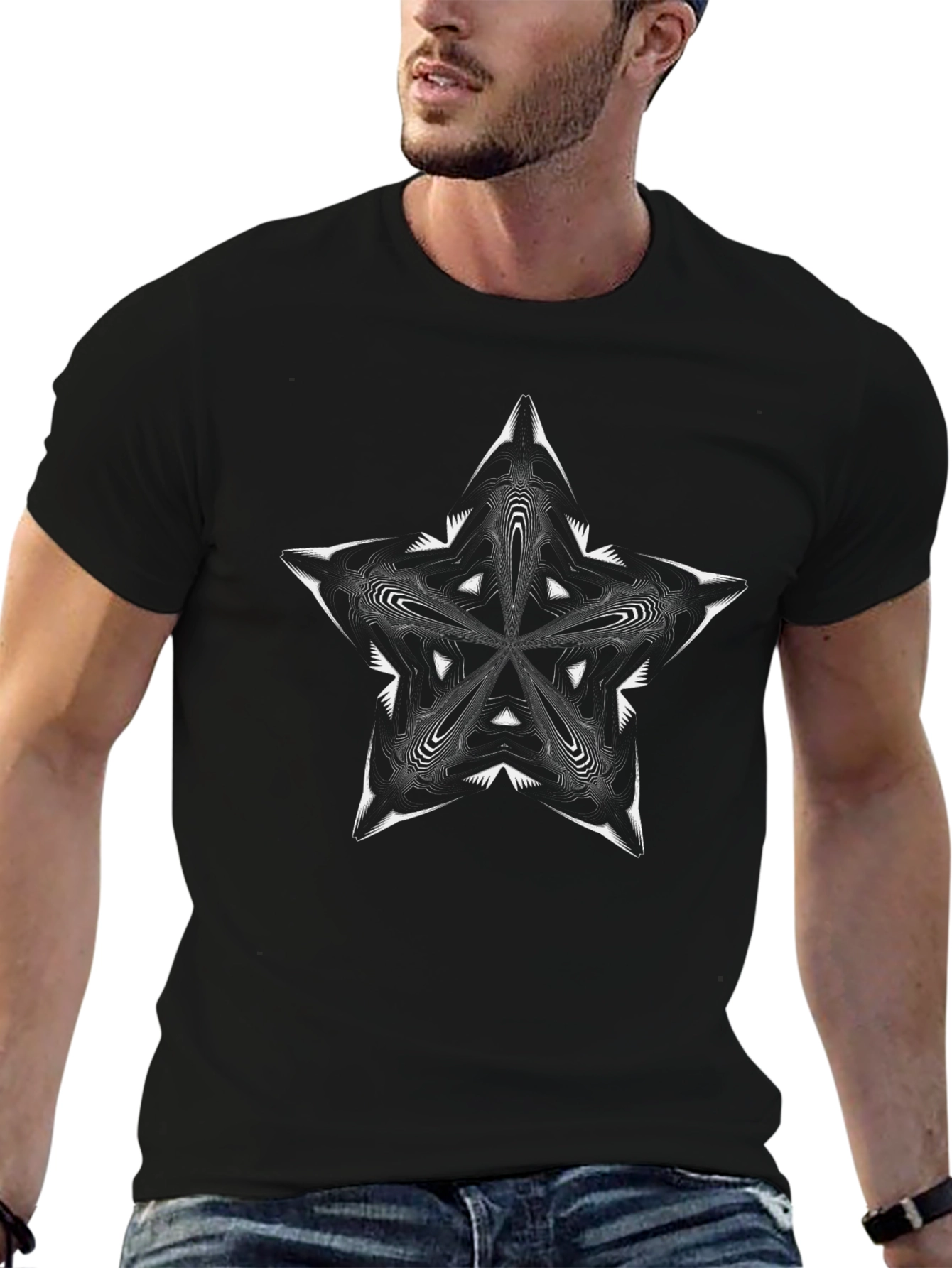 Abstract Star Graphic Print Black T-Shirt