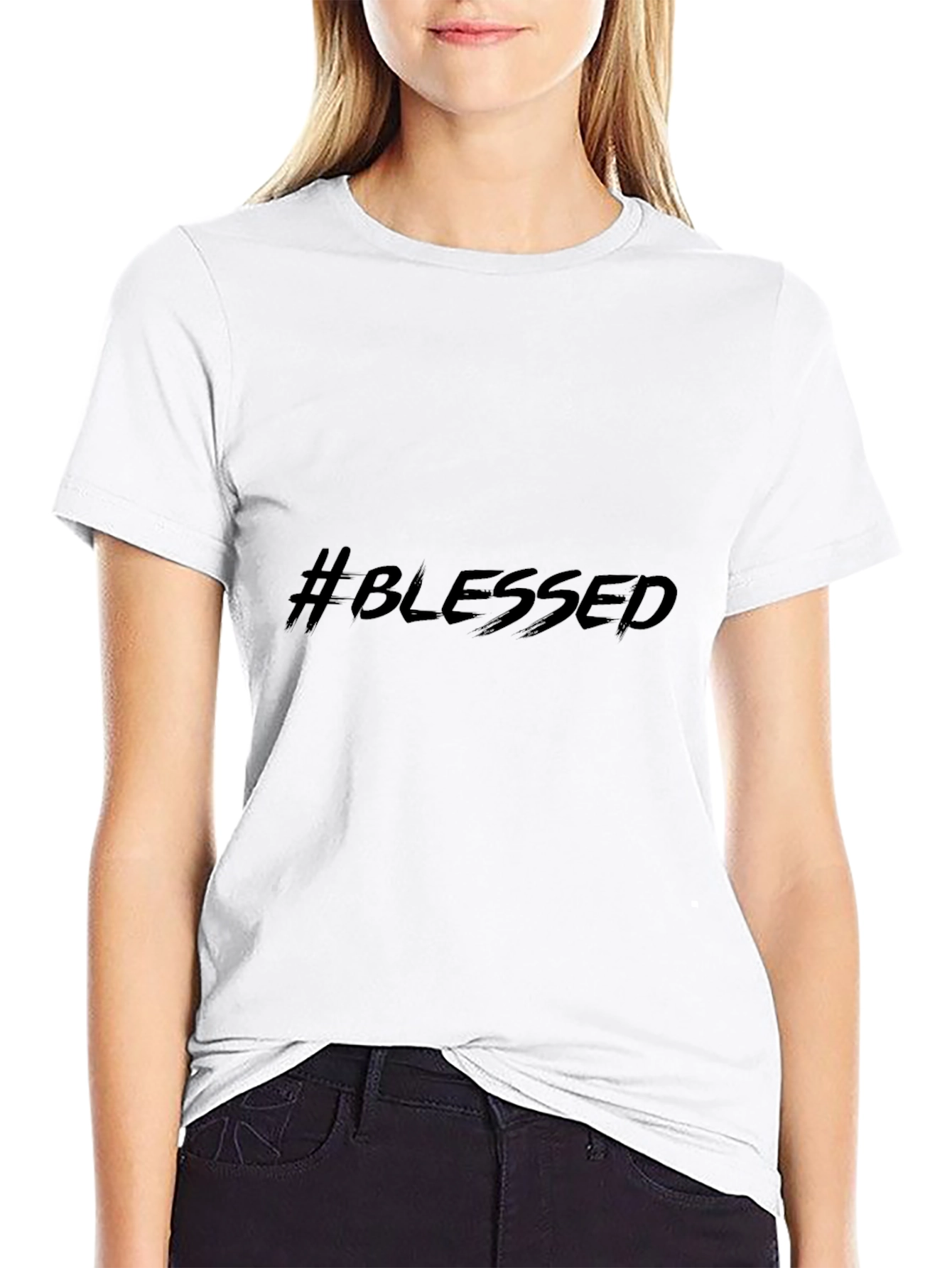 #Blessed Black Graphic Print Short Sleeve T-Shirt