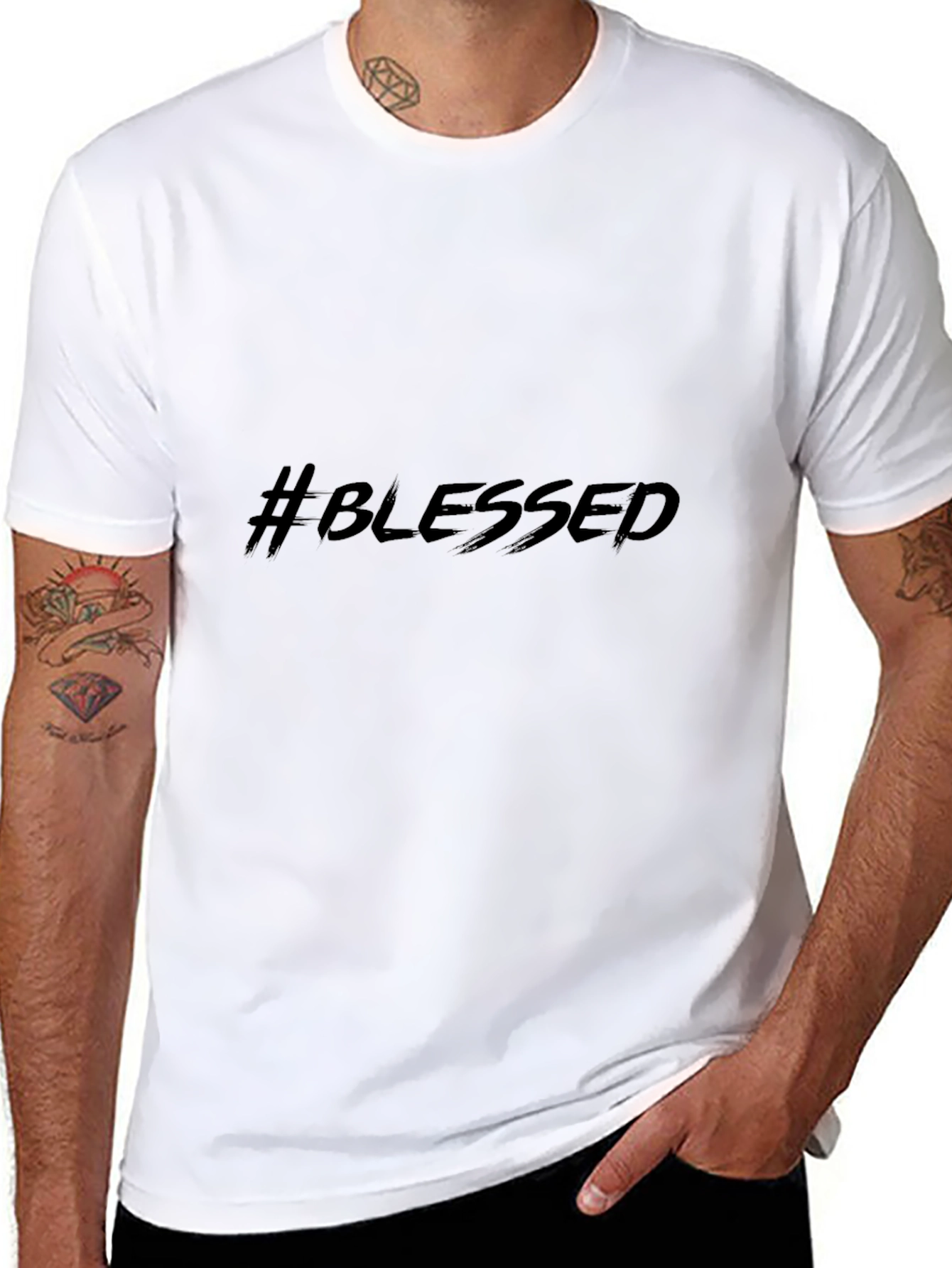#Blessed Black Graphic Print Short Sleeve T-Shirt
