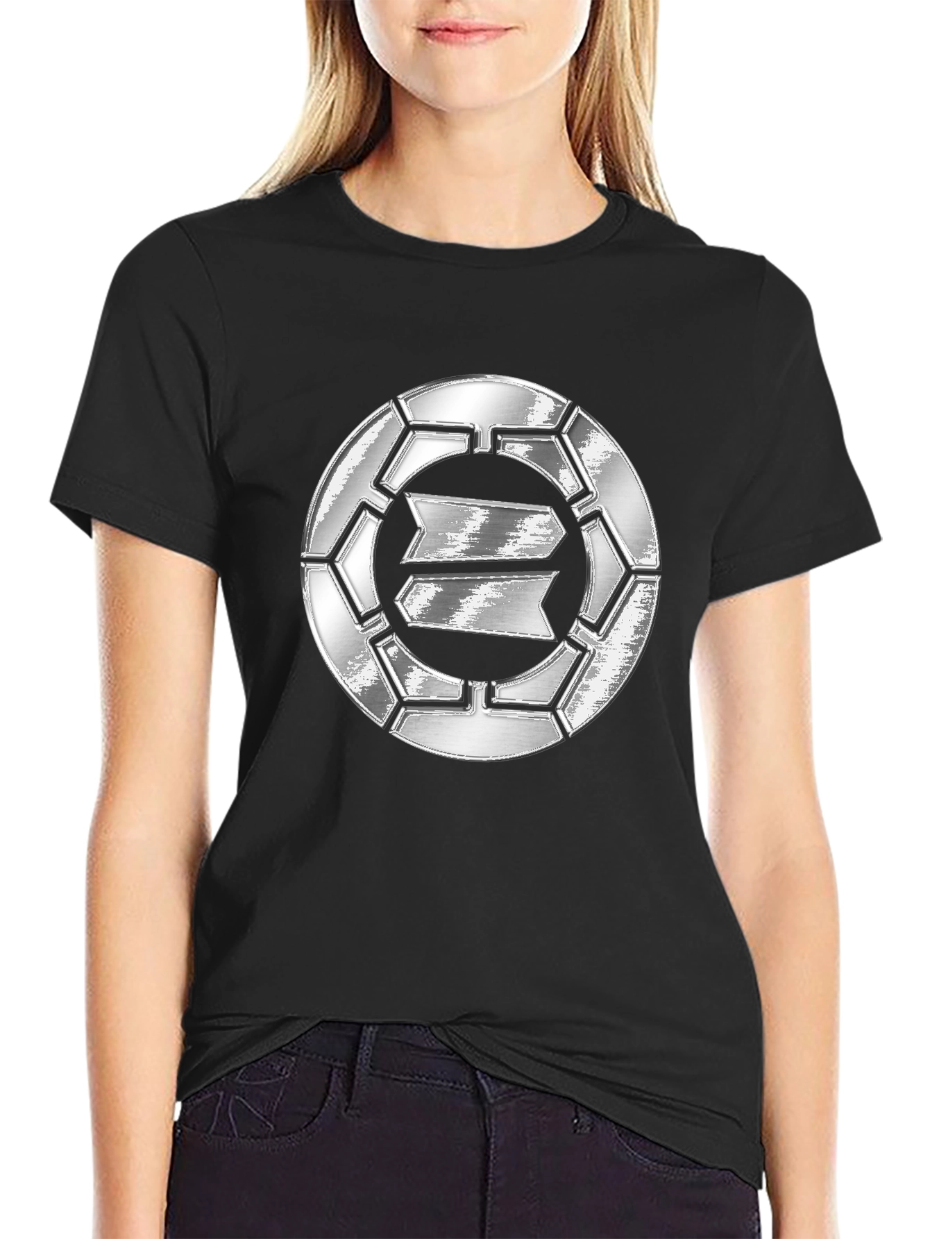 Futuristic Silver Logo Graphic T-Shirt
