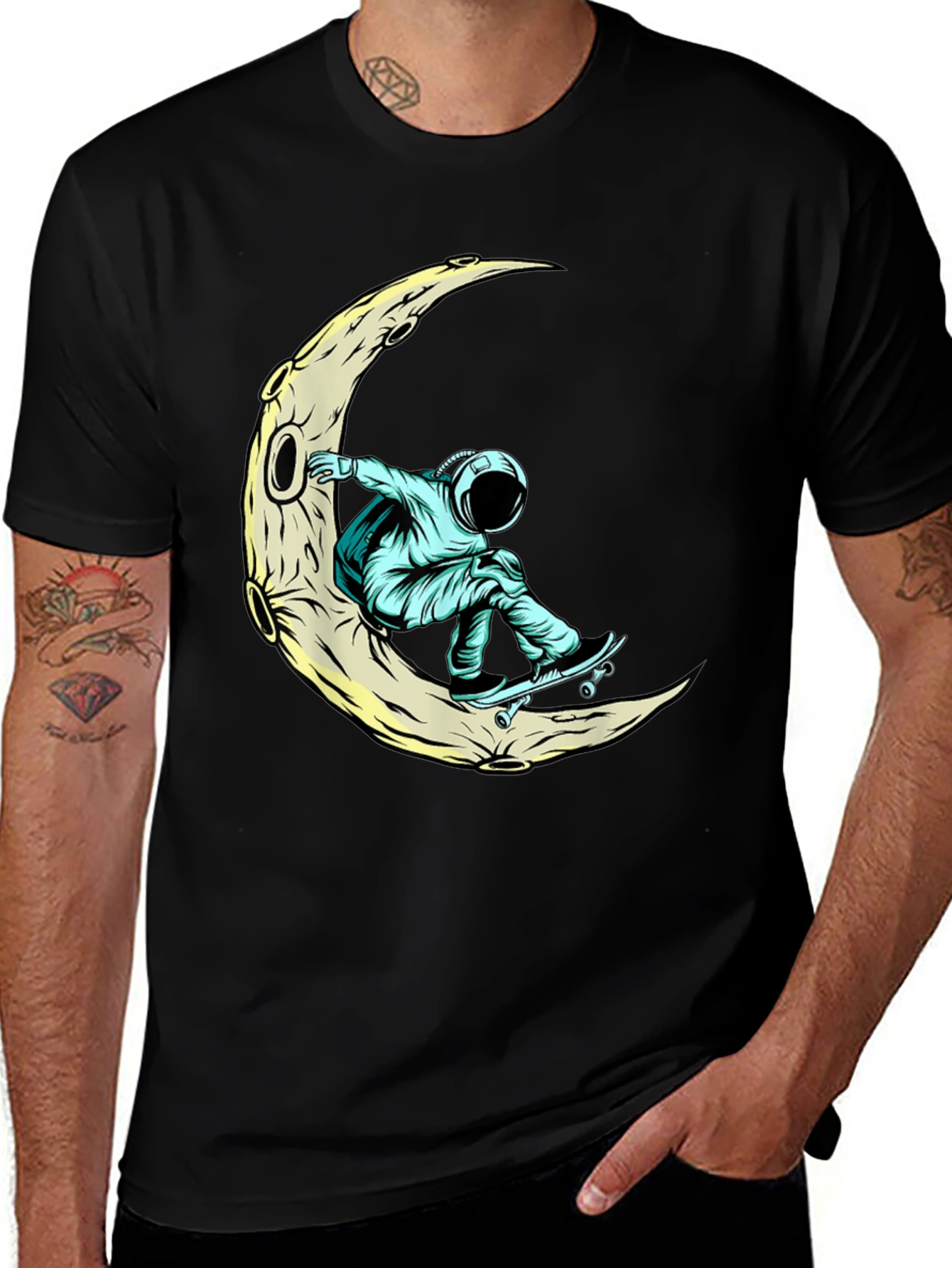 Skateboarding Astronaut Moon Graphic Tee