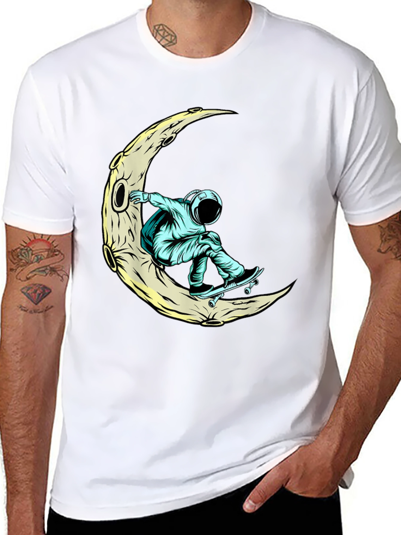 Skateboarding Astronaut Moon Graphic Tee