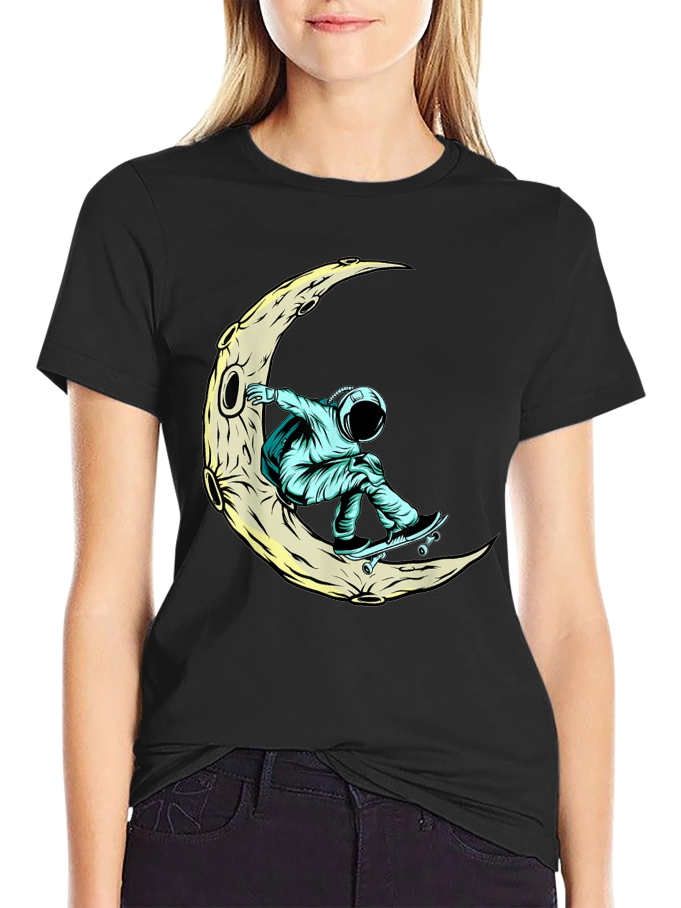 Skateboarding Astronaut Moon Graphic Tee