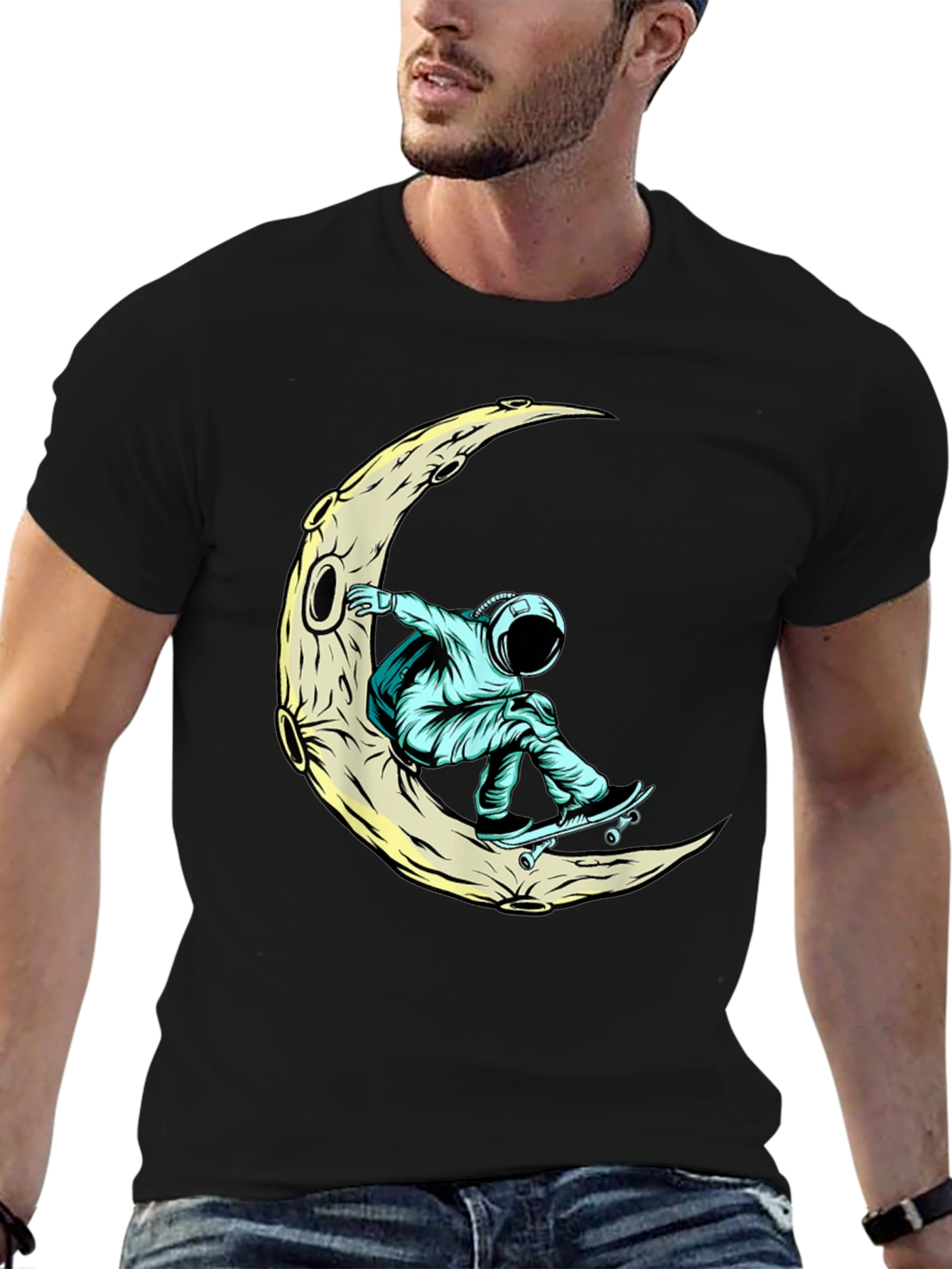 Skateboarding Astronaut Moon Graphic Tee
