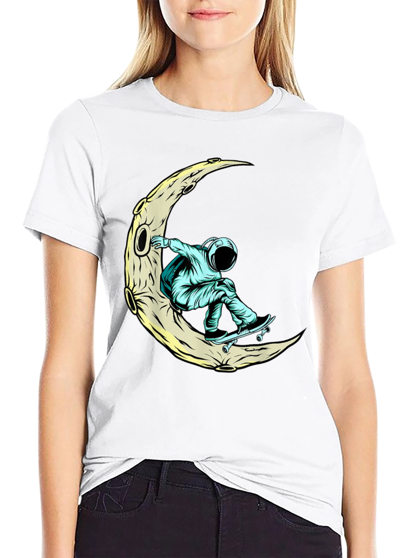 Skateboarding Astronaut Moon Graphic Tee
