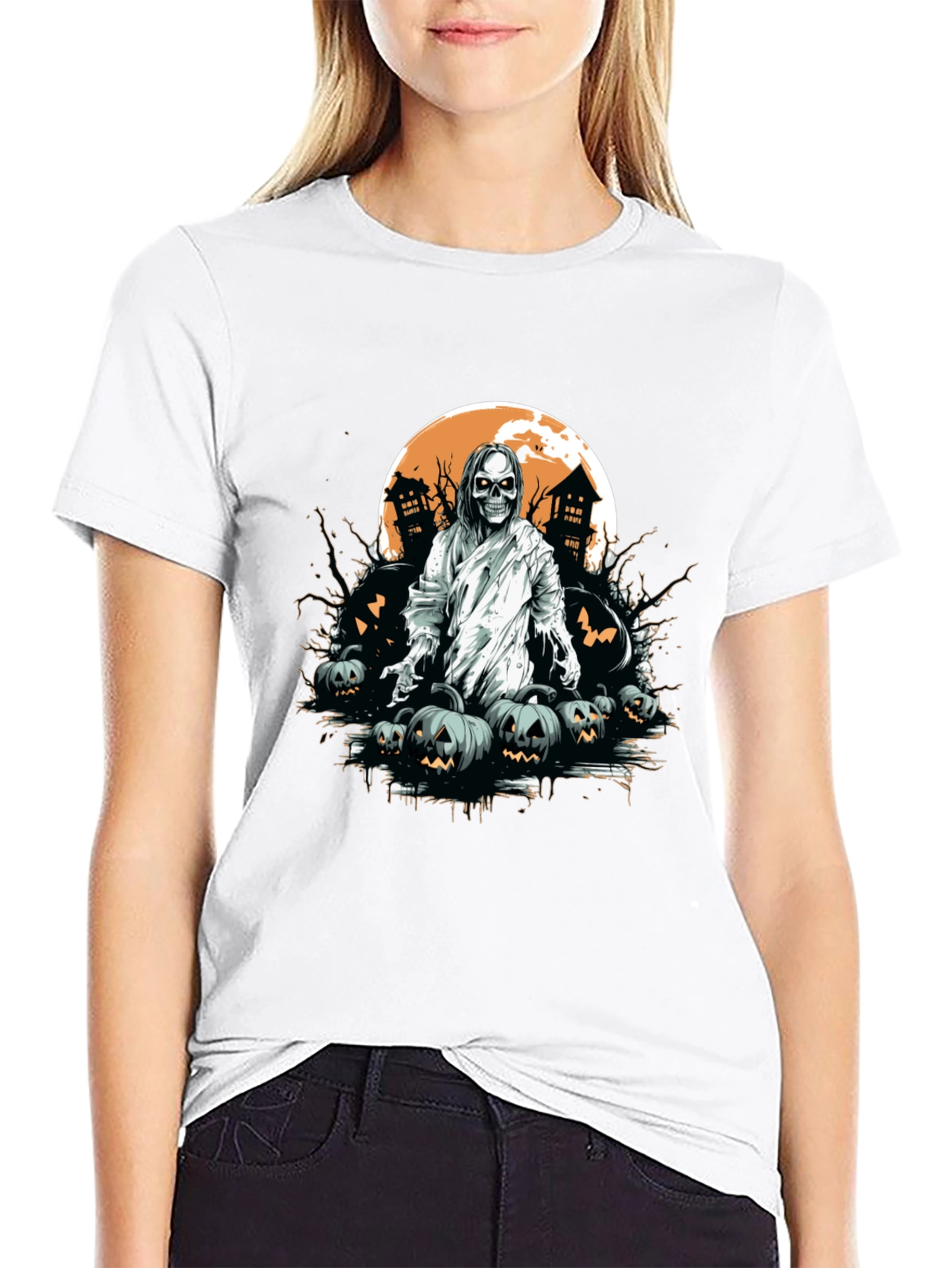 Spooky Halloween Graphic Tee - Ghost & Pumpkins