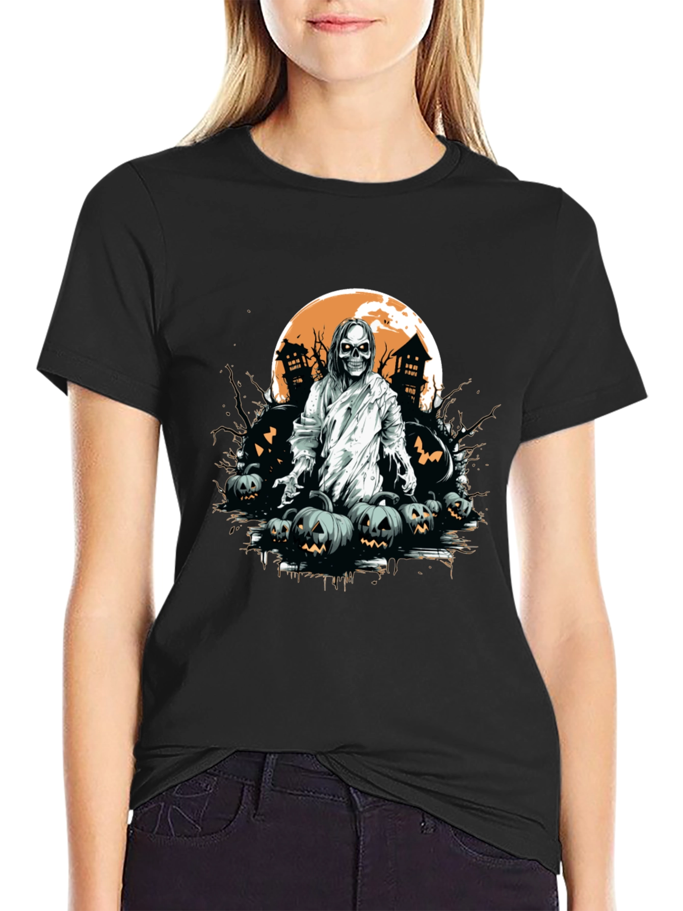 Spooky Halloween Graphic Tee - Ghost & Pumpkins