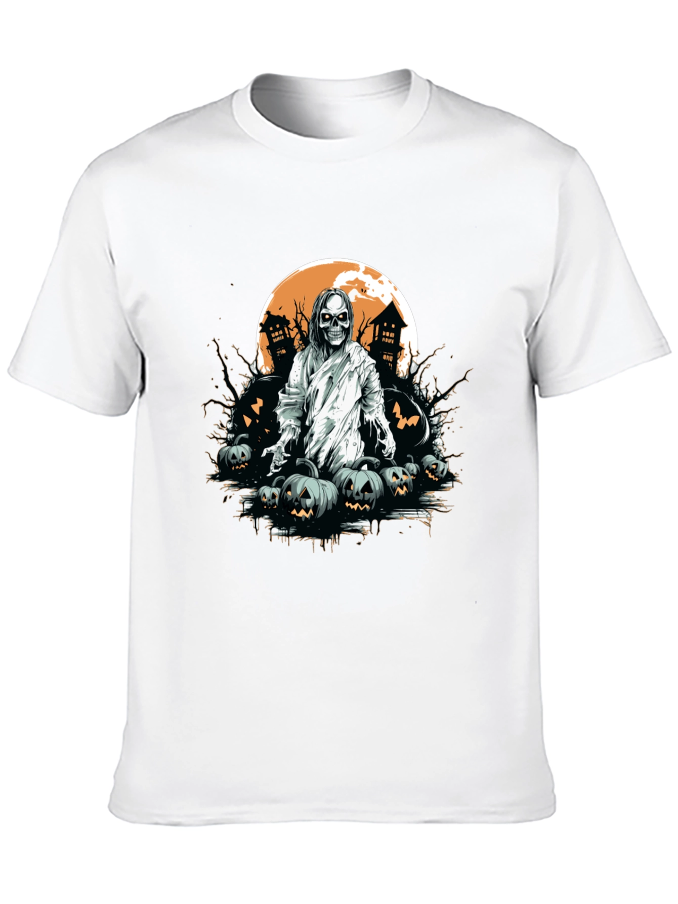 Spooky Halloween Graphic Tee - Ghost & Pumpkins