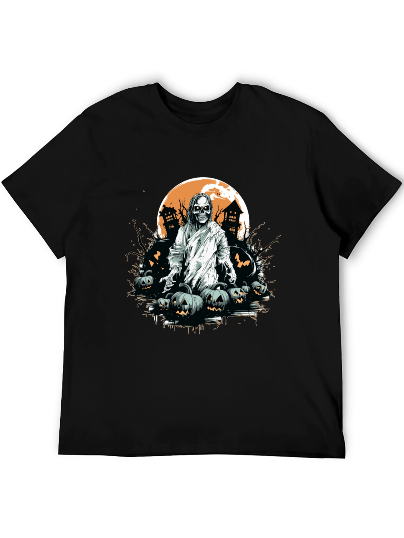 Spooky Halloween Graphic Tee - Ghost & Pumpkins