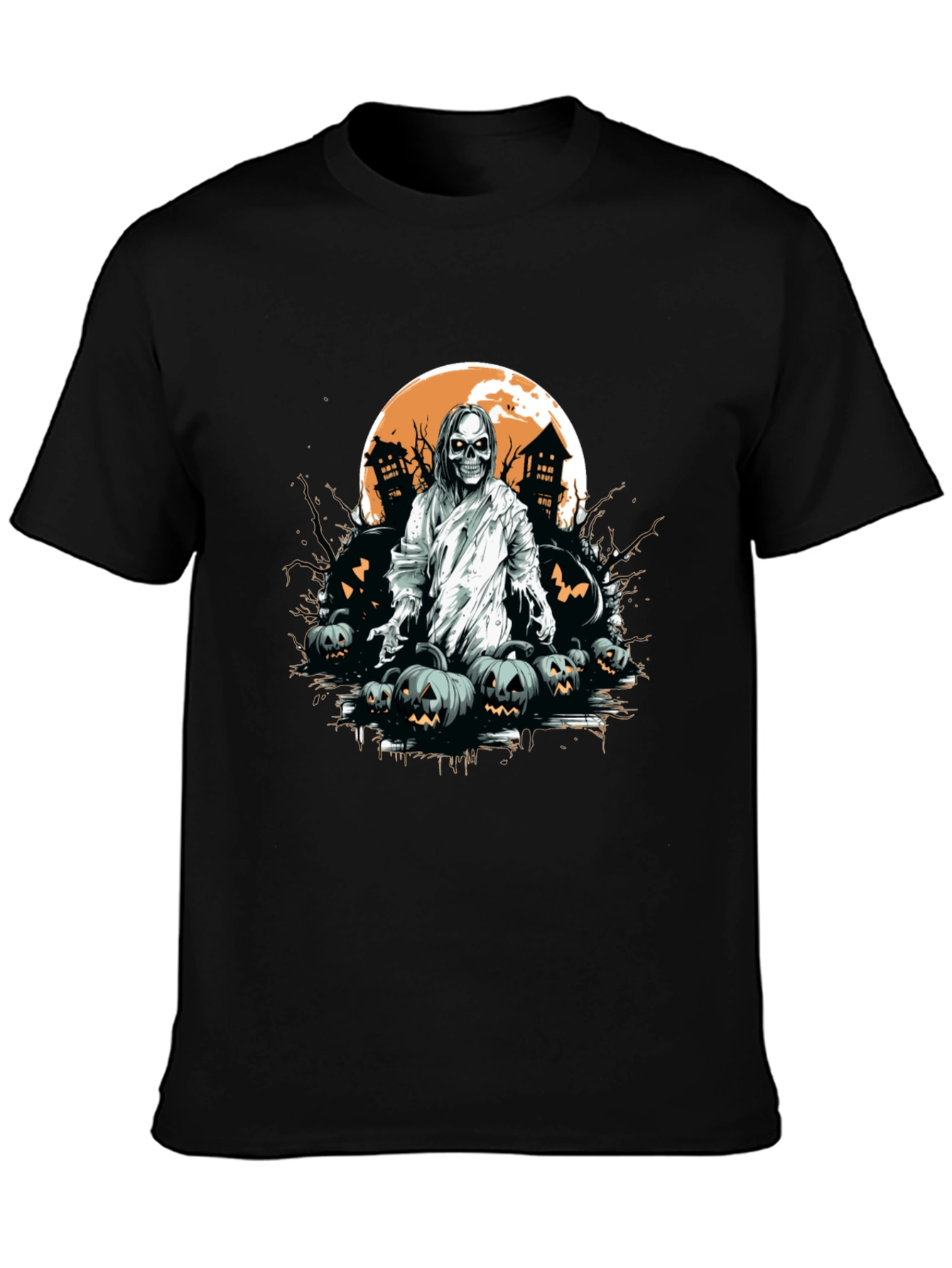 Spooky Halloween Graphic Tee - Ghost & Pumpkins