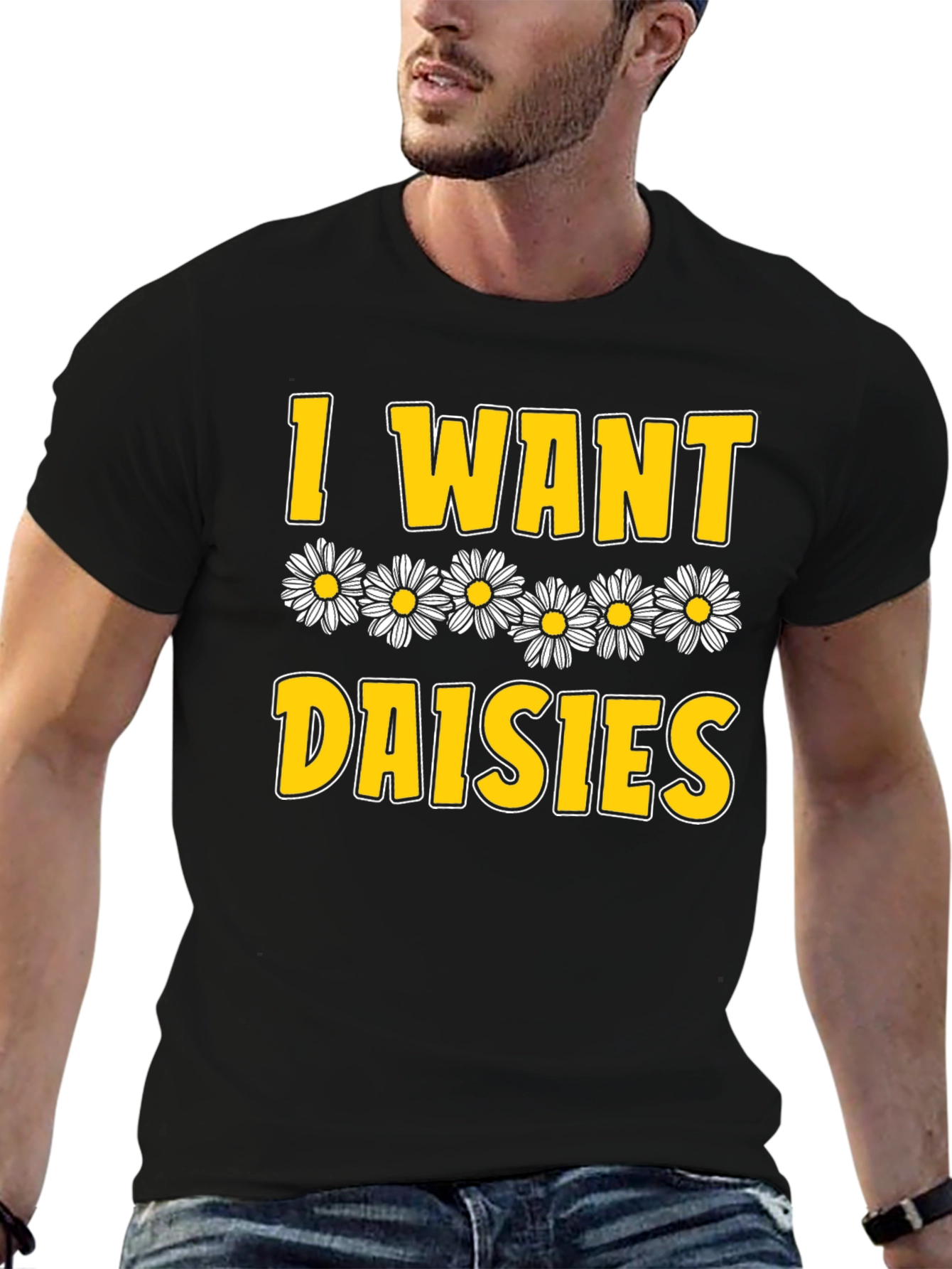I Want Daisies Graphic Tee - Black Cotton T-Shirt
