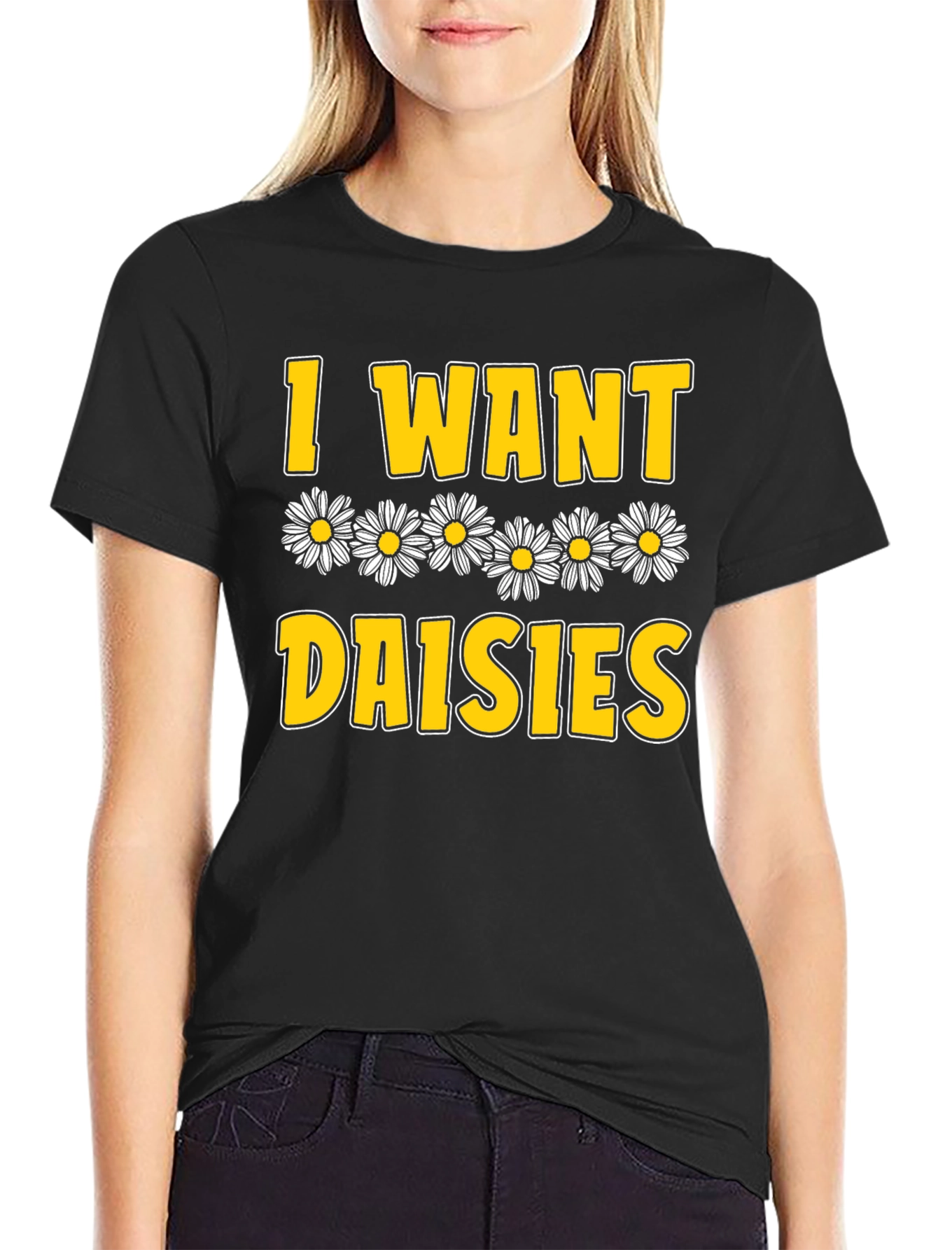I Want Daisies Graphic Tee - Black Cotton T-Shirt