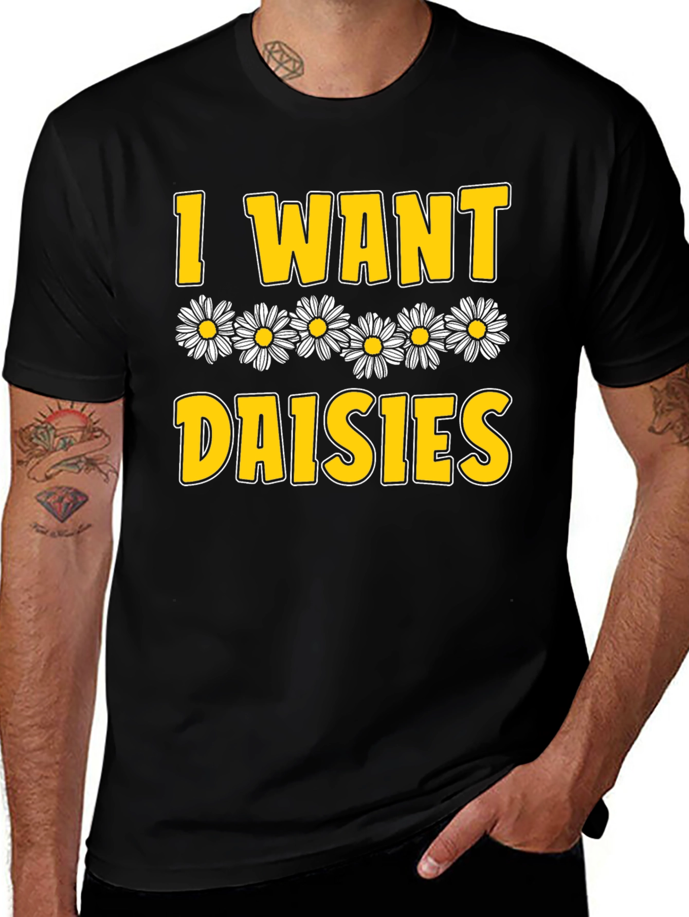 I Want Daisies Graphic Tee - Black Cotton T-Shirt