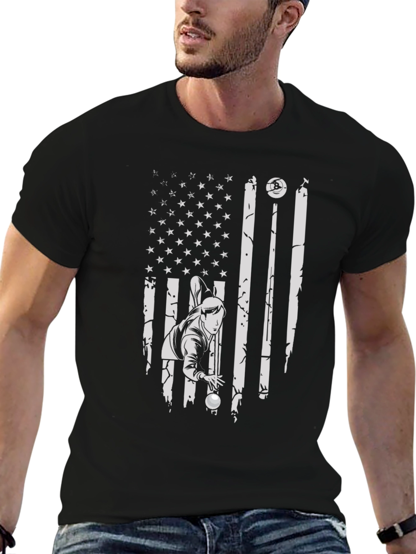 Patriotic Billiards Player Graphic T-Shirt