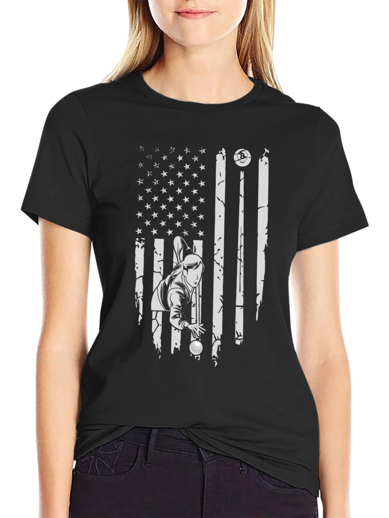 Patriotic Billiards Player Graphic T-Shirt