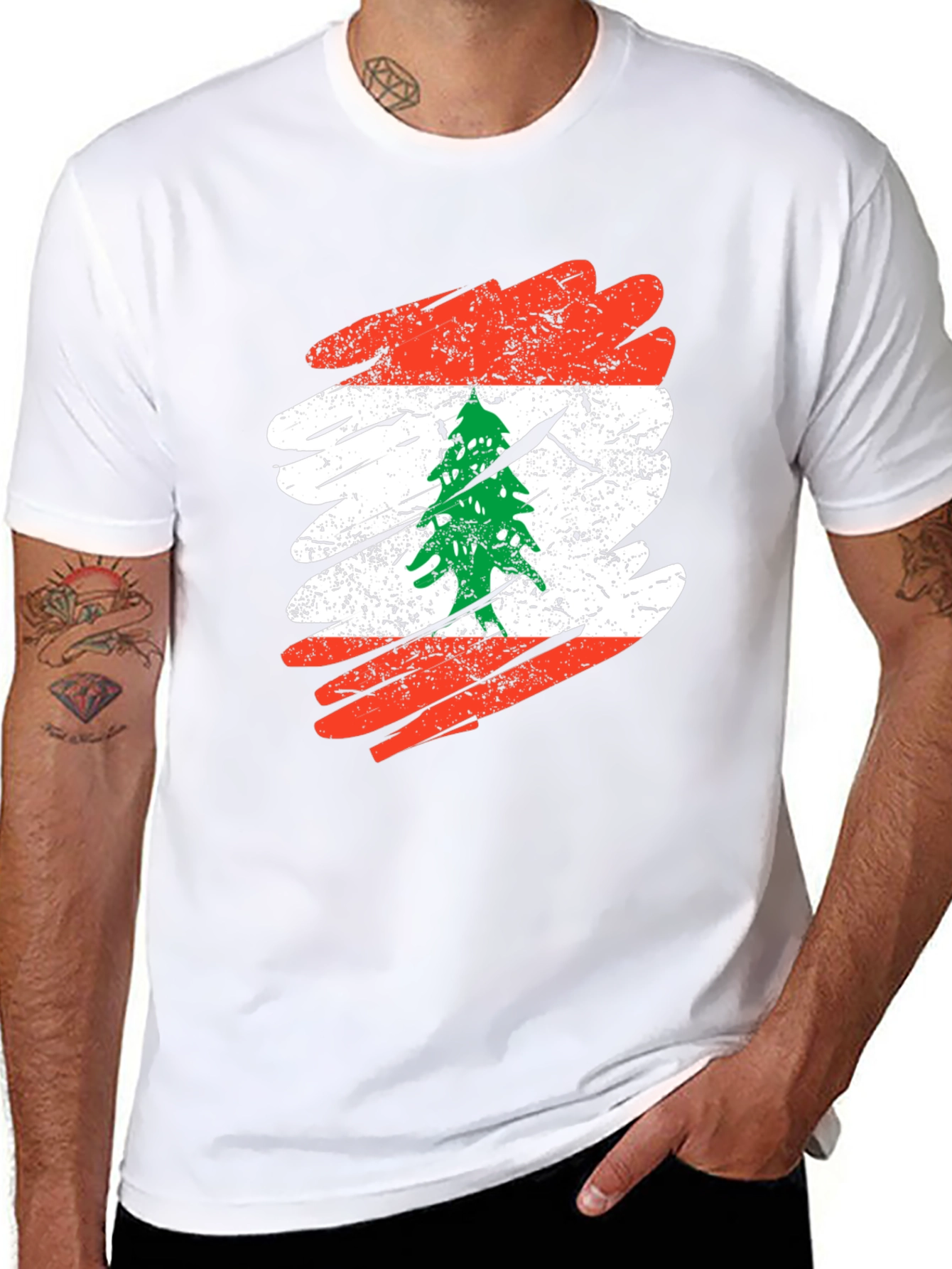 Lebanon Flag T-Shirt Distressed Cedar Tree Lebanese Pride