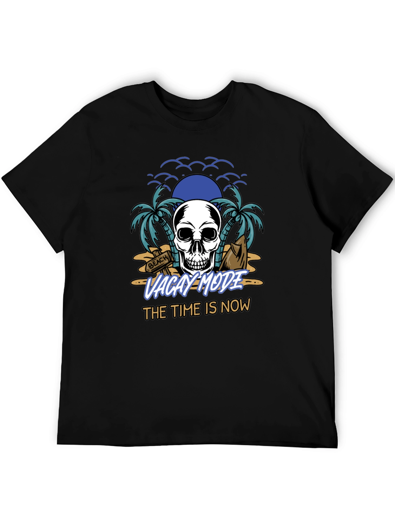 Vacay Mode T-Shirt - Skull & Beach Design