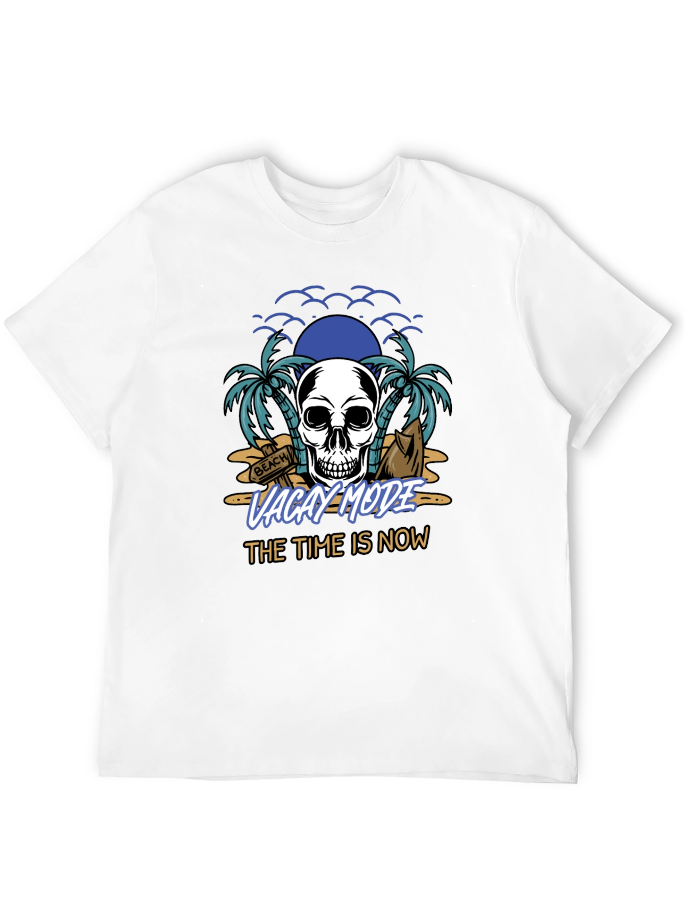 Vacay Mode T-Shirt - Skull & Beach Design