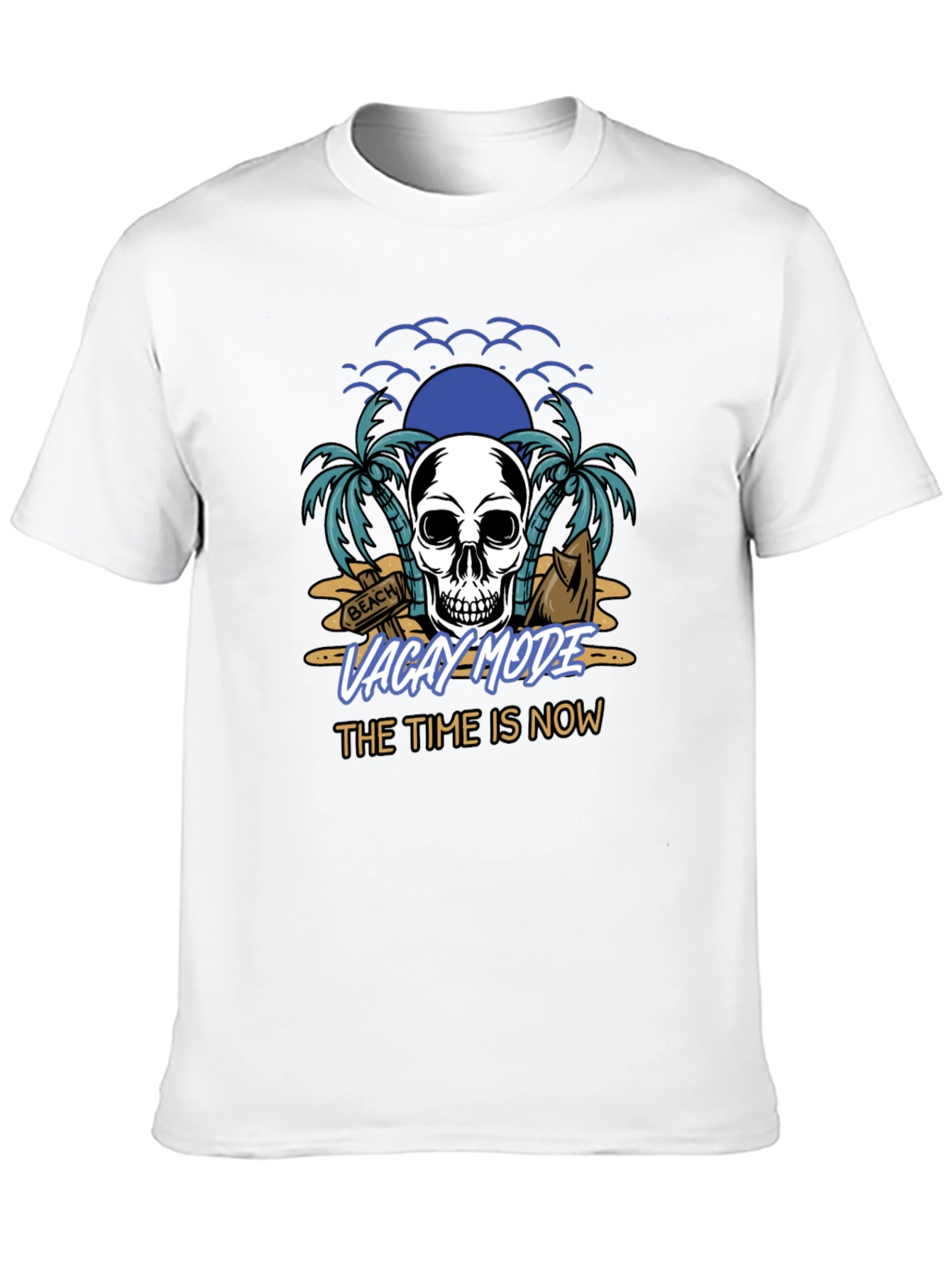 Vacay Mode T-Shirt - Skull & Beach Design