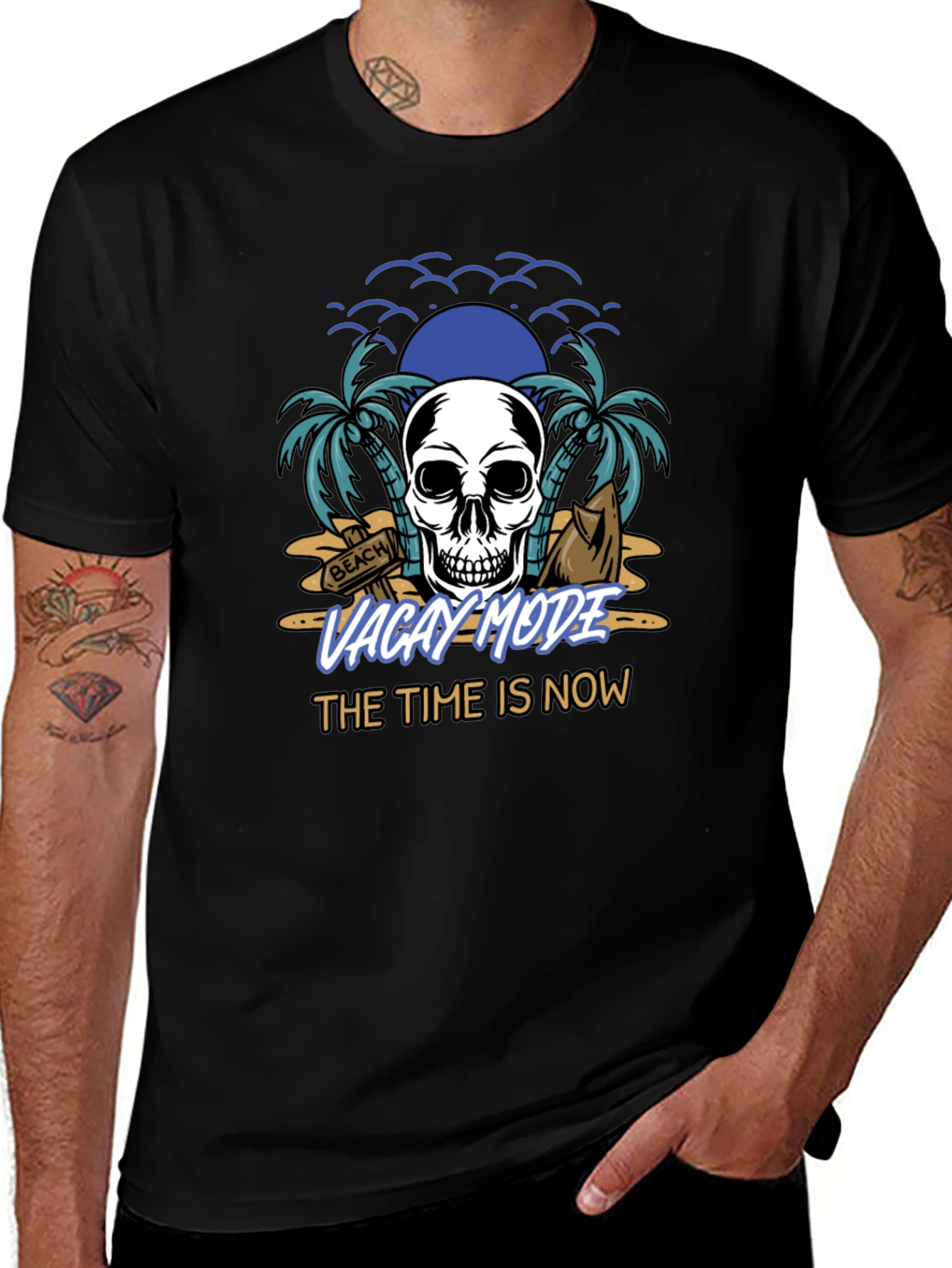 Vacay Mode T-Shirt - Skull & Beach Design