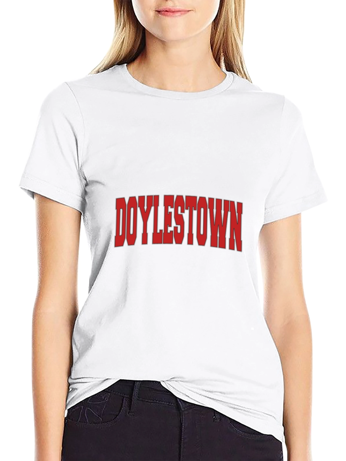 Doylestown Graphic Tee - Bold Red Text on Black