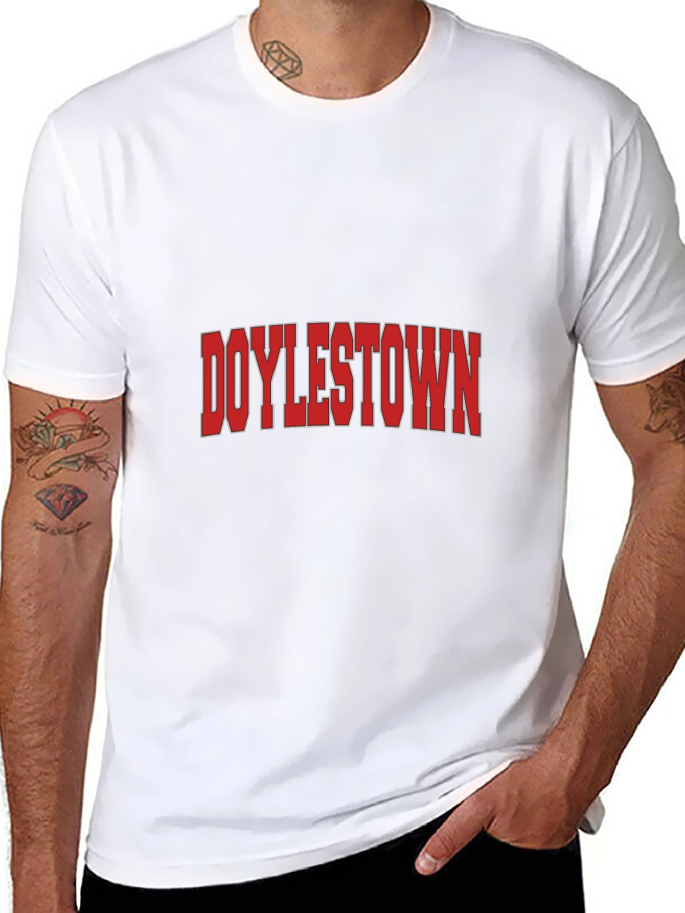 Doylestown Graphic Tee - Bold Red Text on Black
