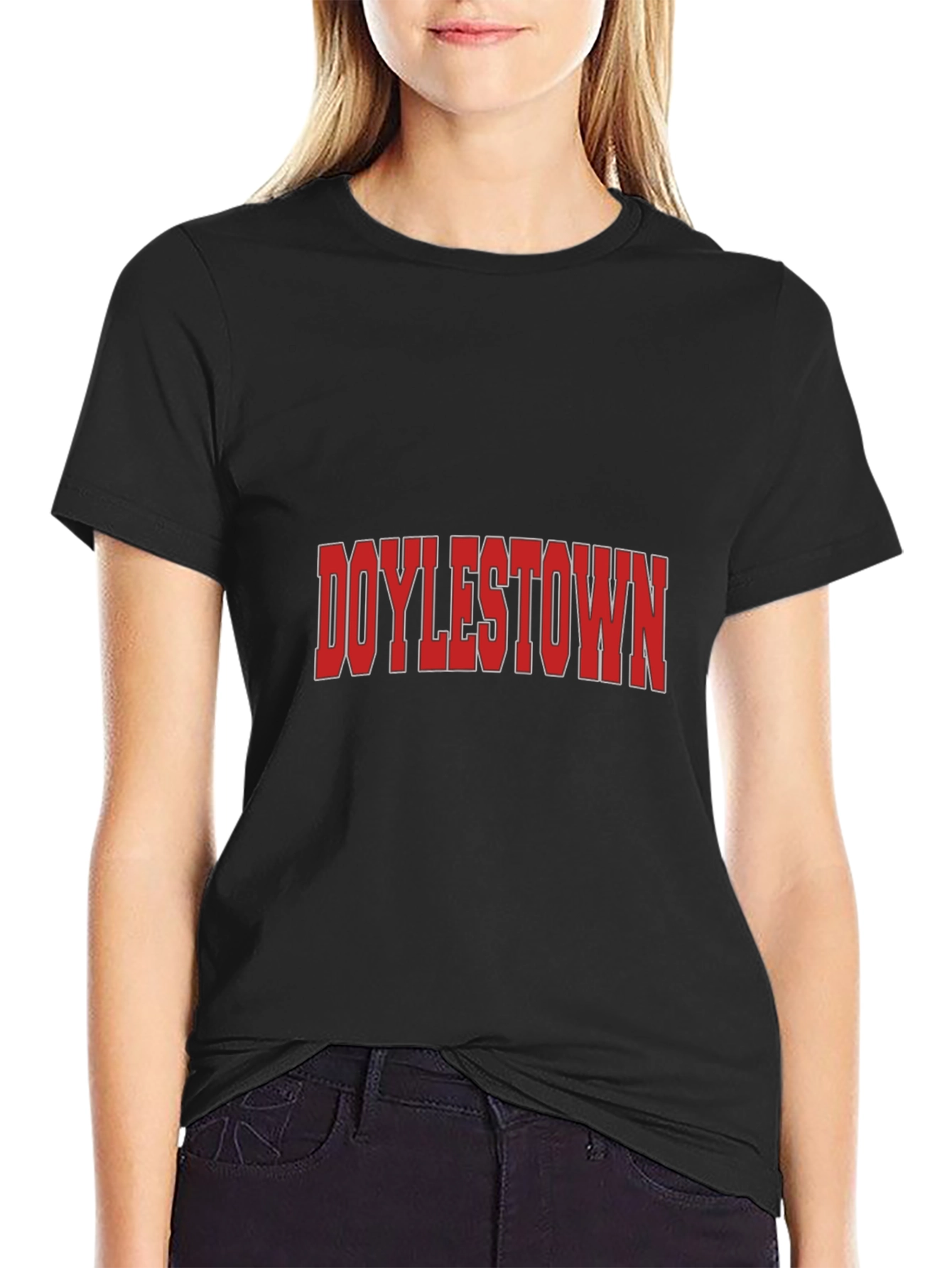Doylestown Graphic Tee - Bold Red Text on Black