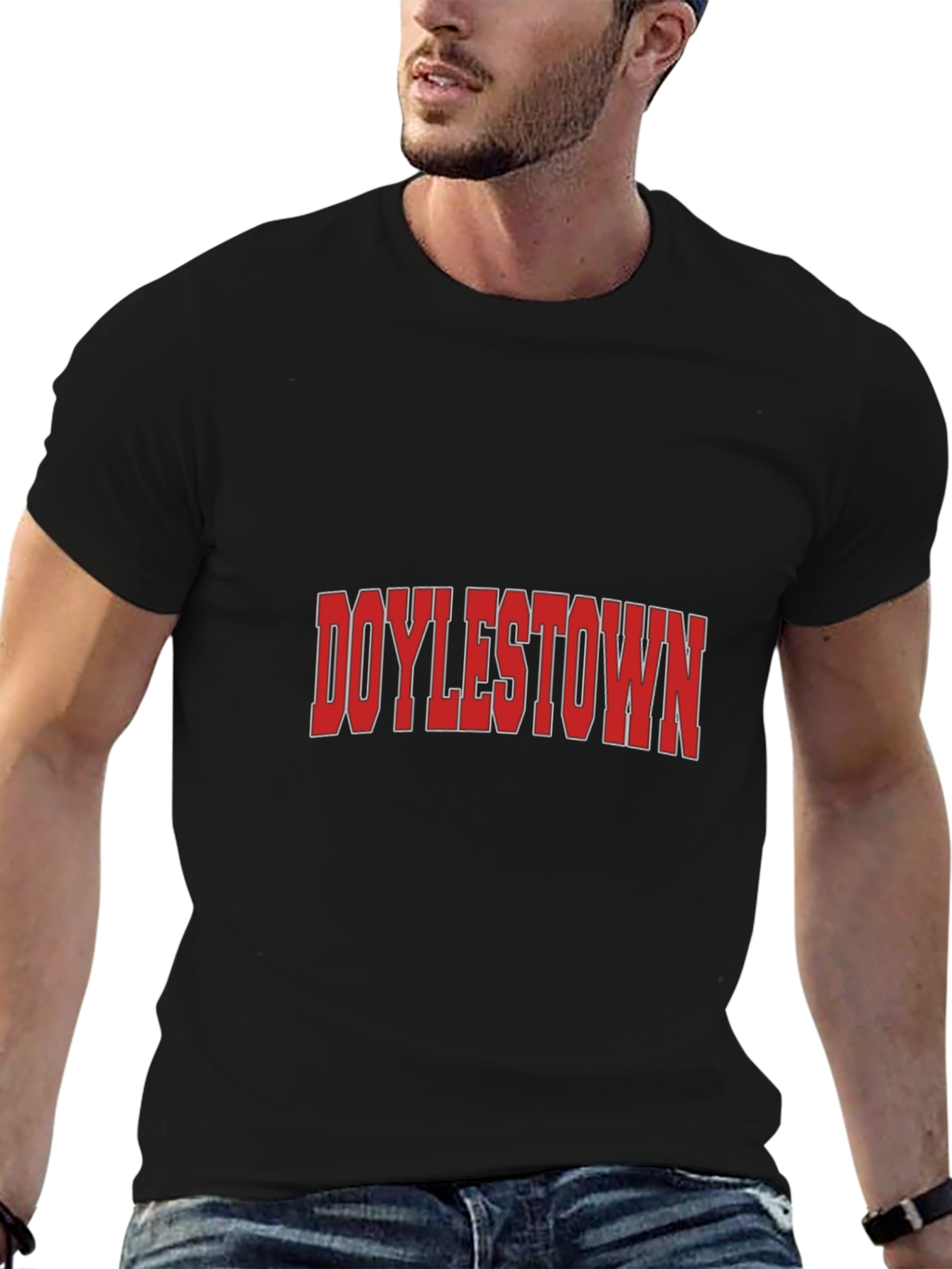 Doylestown Graphic Tee - Bold Red Text on Black