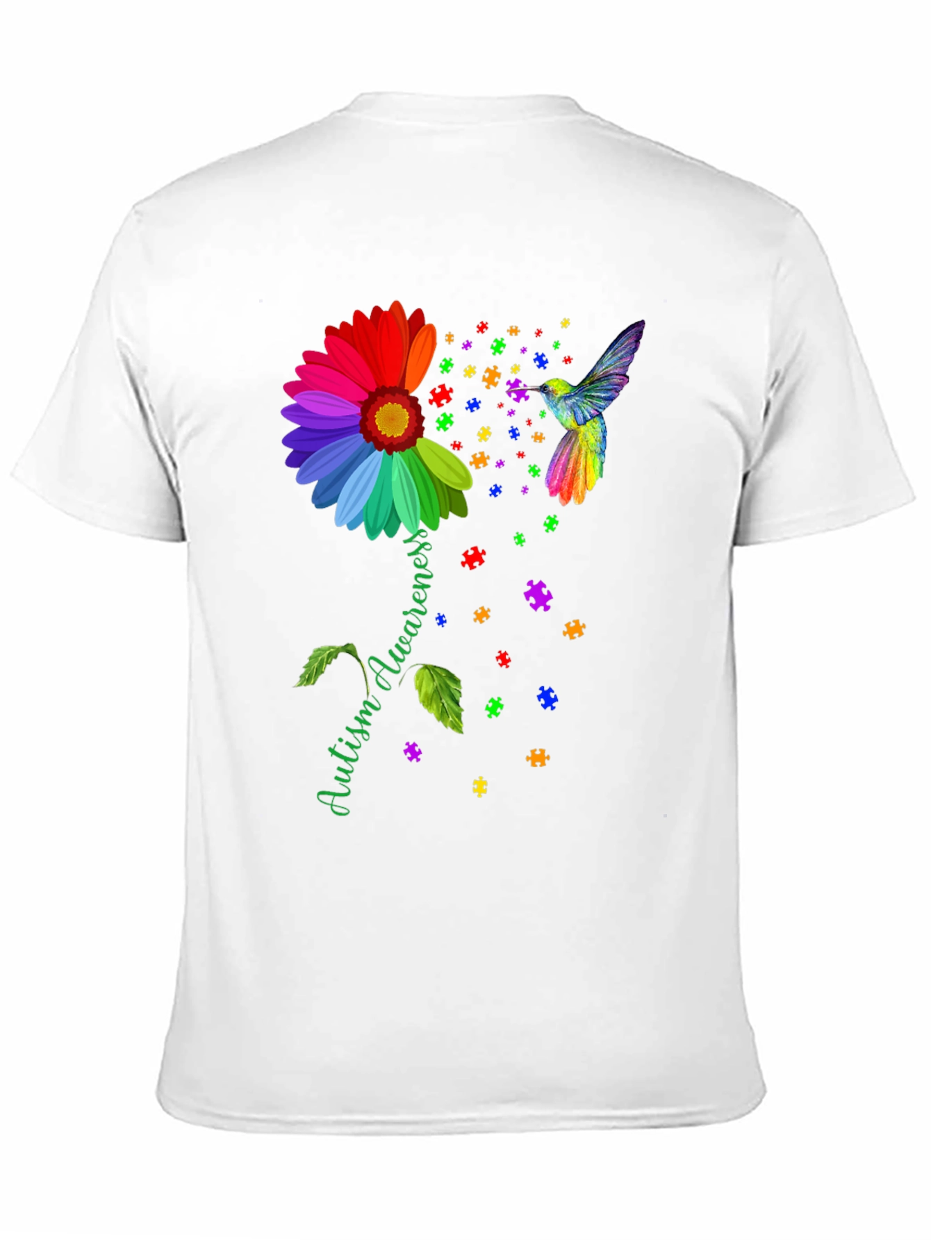 Autism Awareness T-Shirt Sunflower Hummingbird Design
