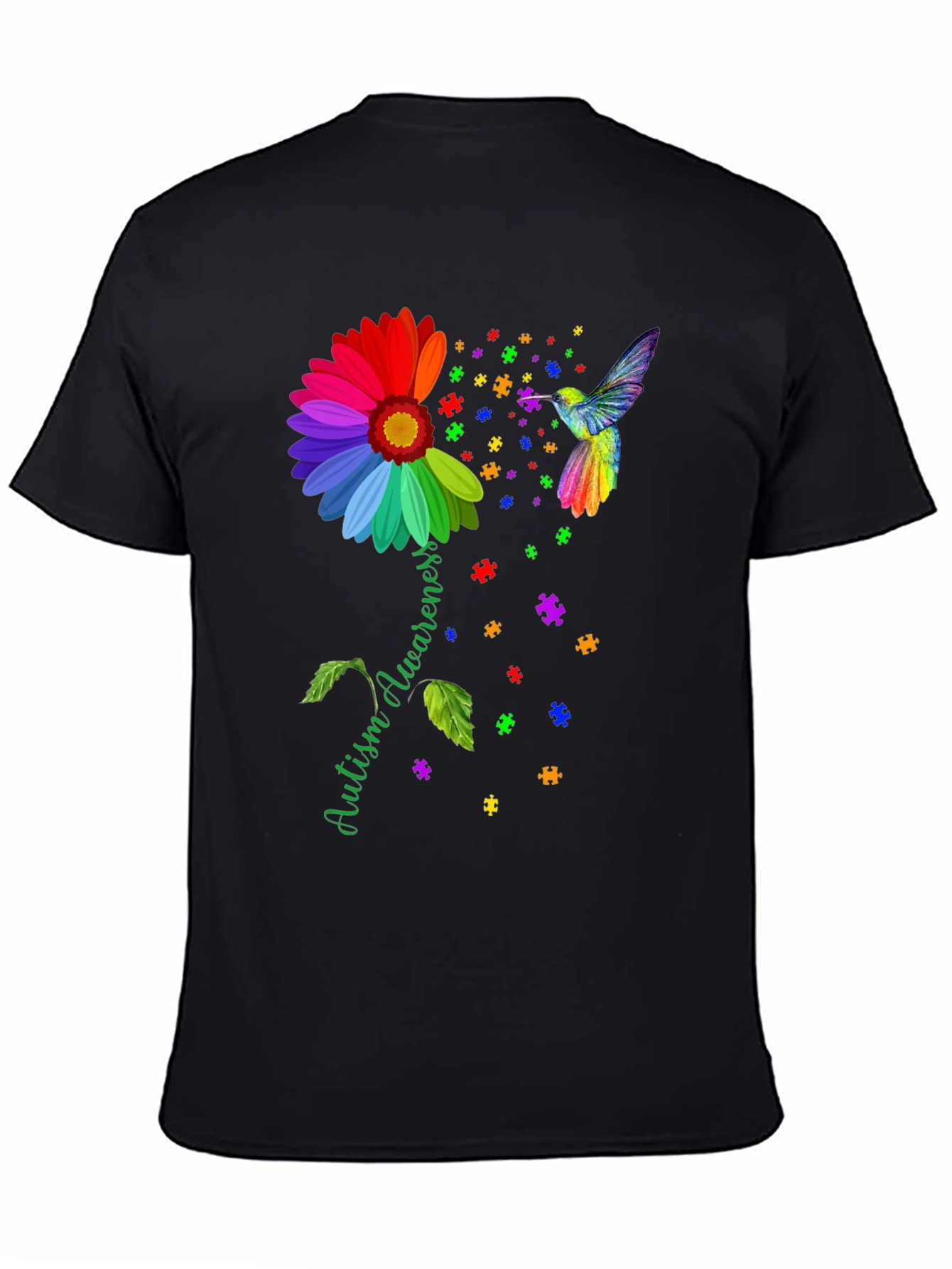 Autism Awareness T-Shirt Sunflower Hummingbird Design