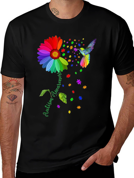 Autism Awareness T-Shirt Sunflower Hummingbird Design