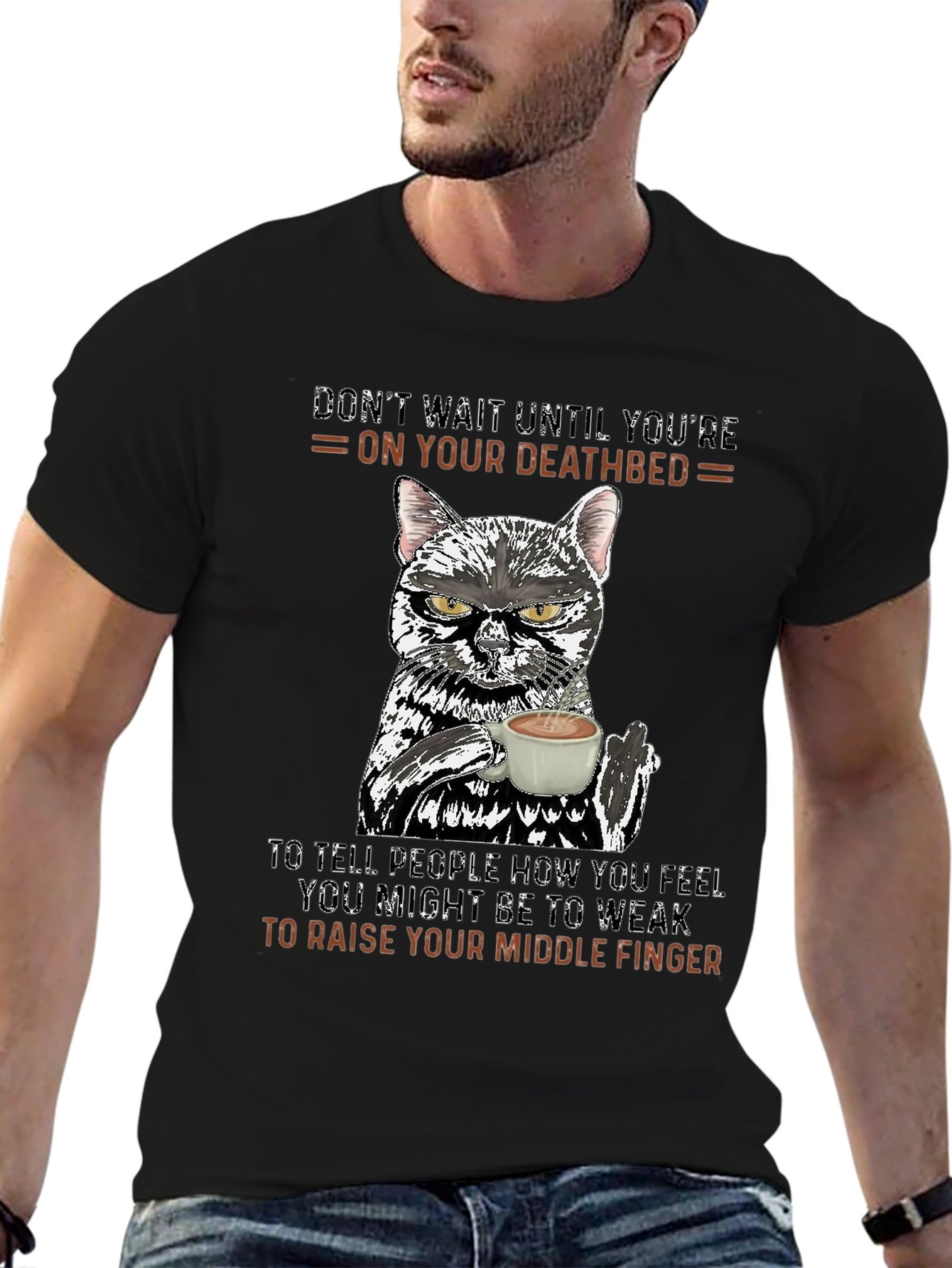 Funny Cat Middle Finger Graphic T-Shirt
