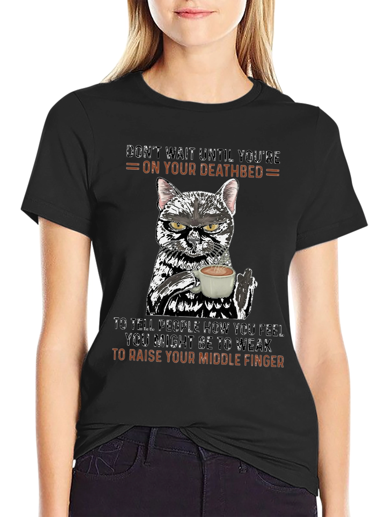 Funny Cat Middle Finger Graphic T-Shirt