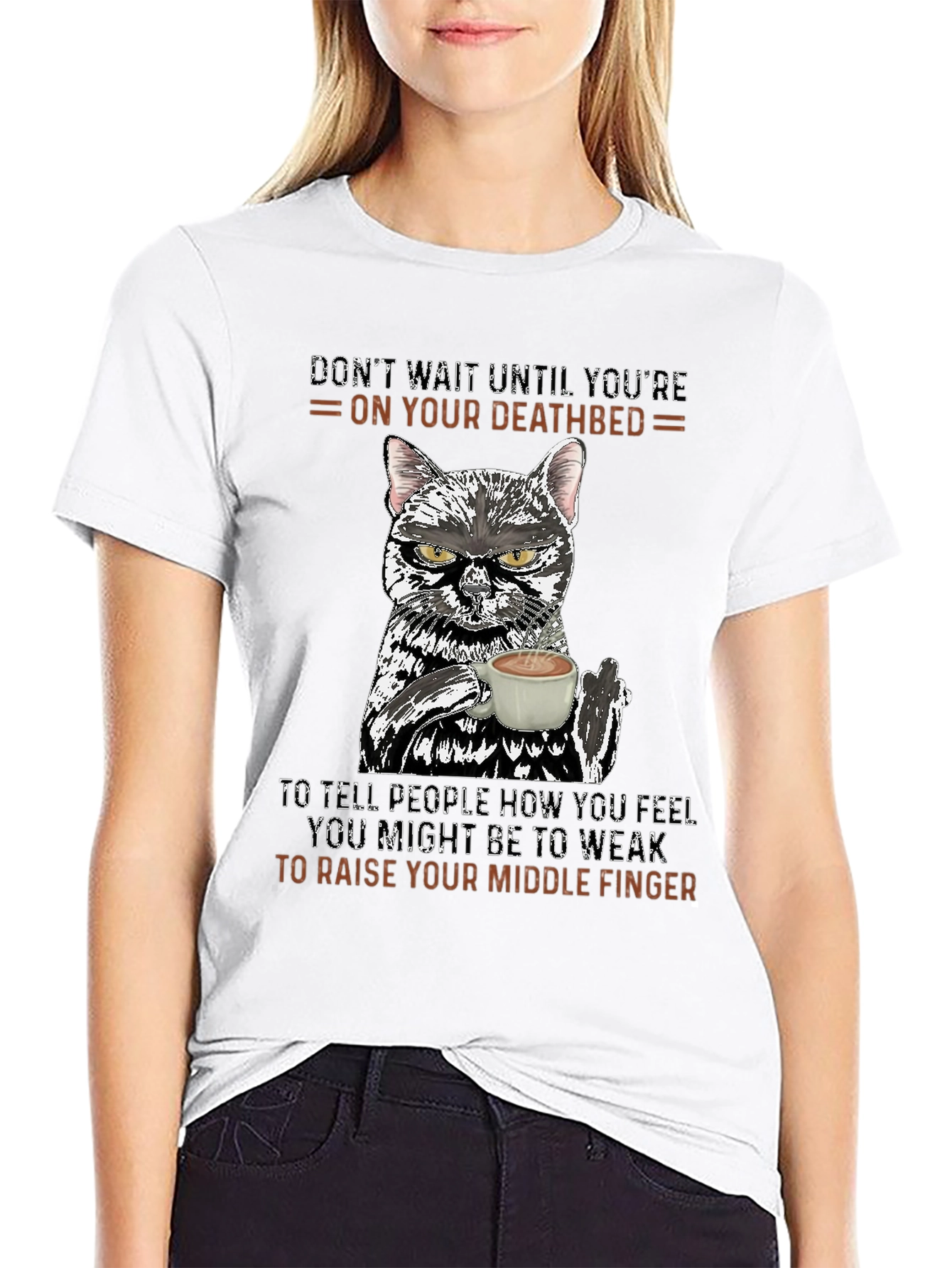 Funny Cat Middle Finger Graphic T-Shirt