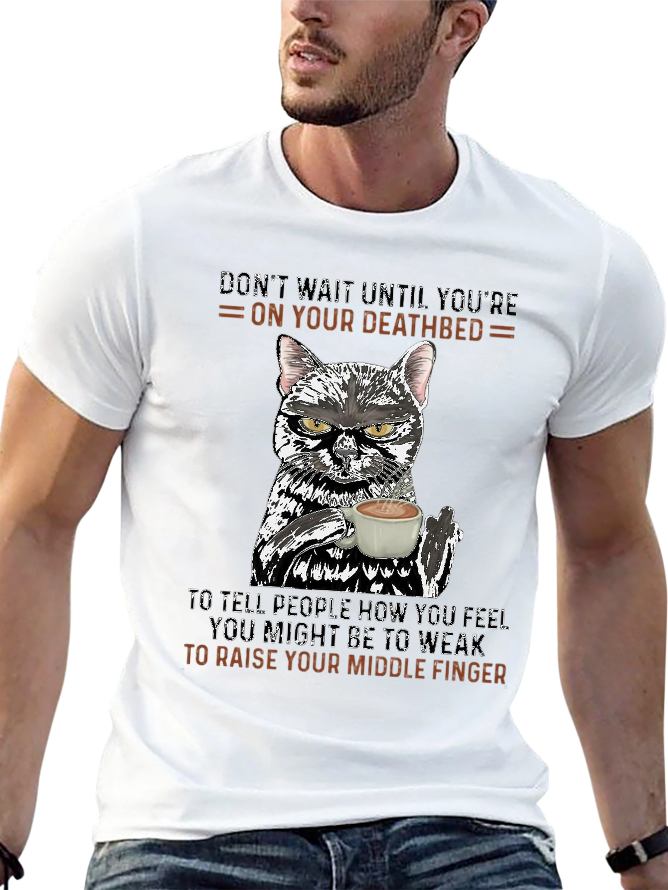 Funny Cat Middle Finger Graphic T-Shirt