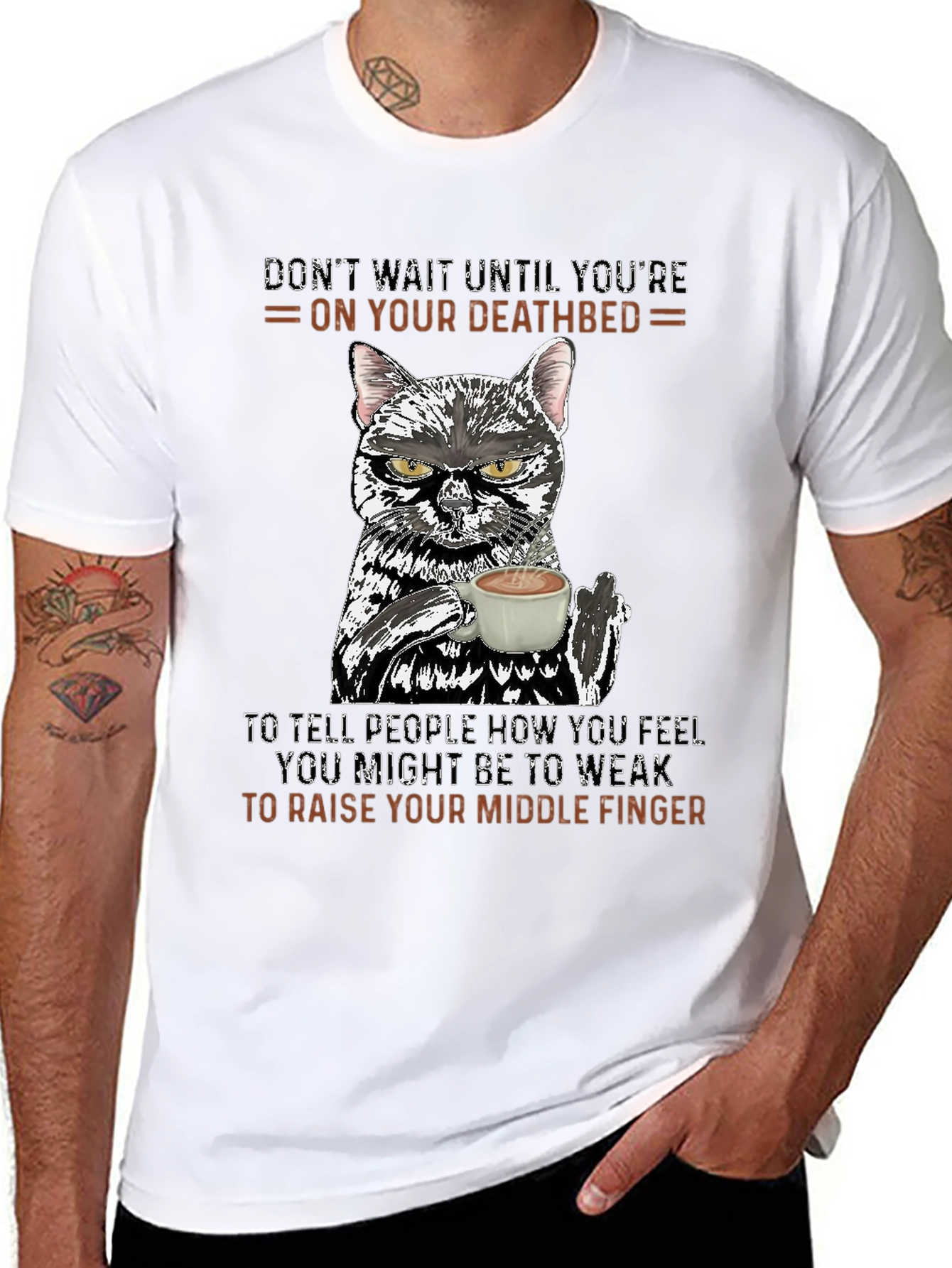 Funny Cat Middle Finger Graphic T-Shirt