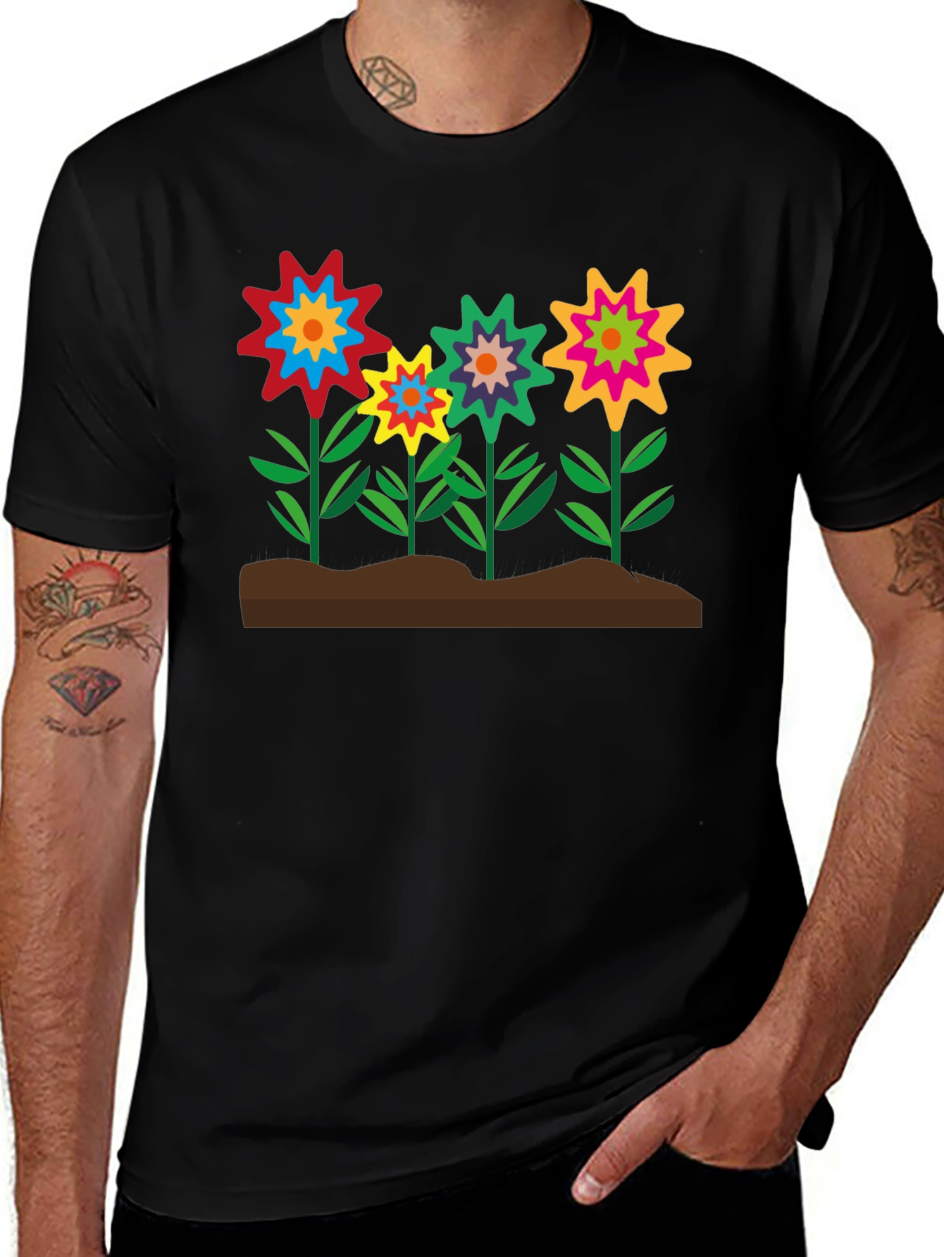 Floral Burst T-Shirt - Black Cotton Tee
