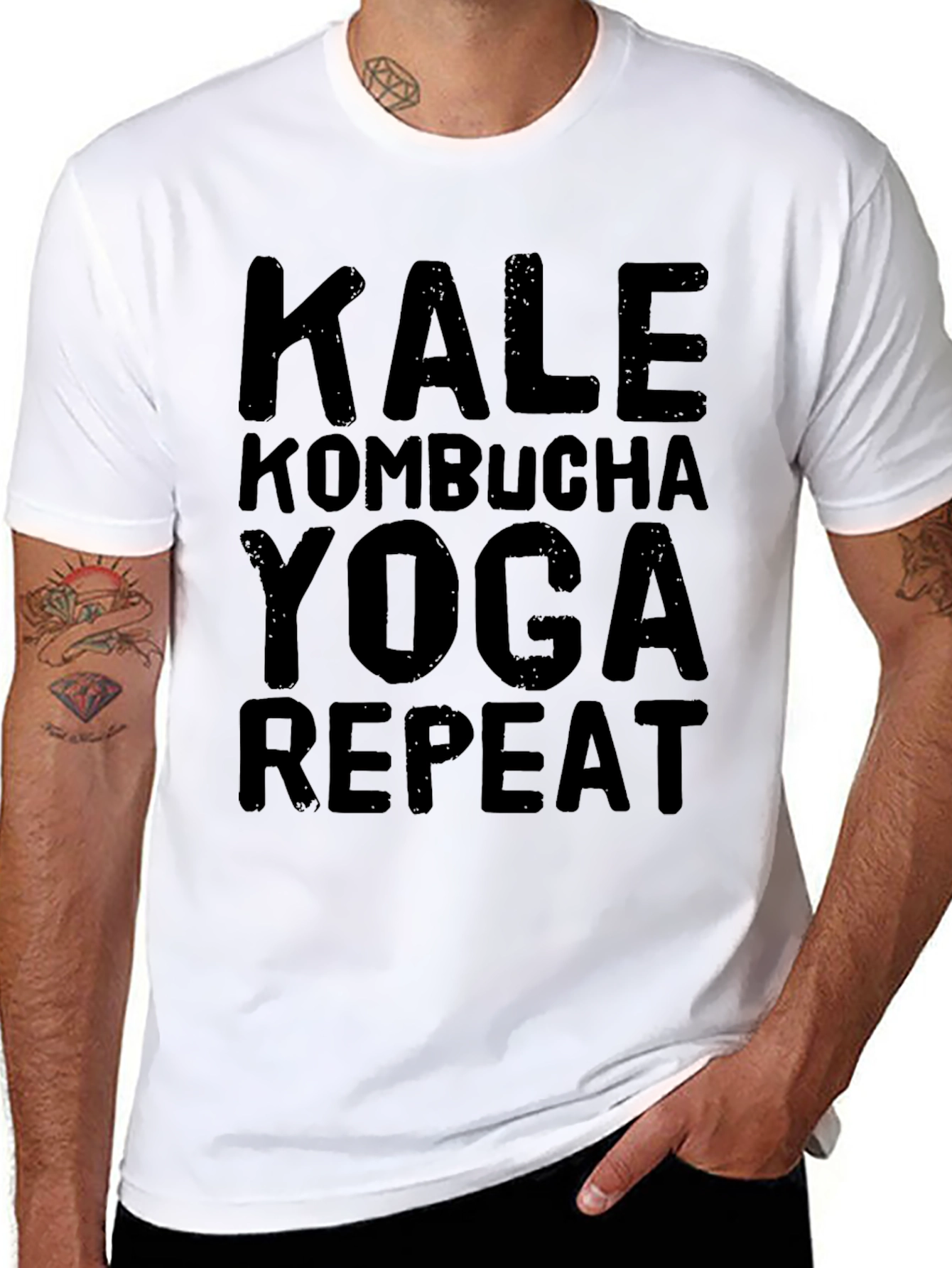 Kale Kombucha Yoga Repeat Black Graphic T-Shirt
