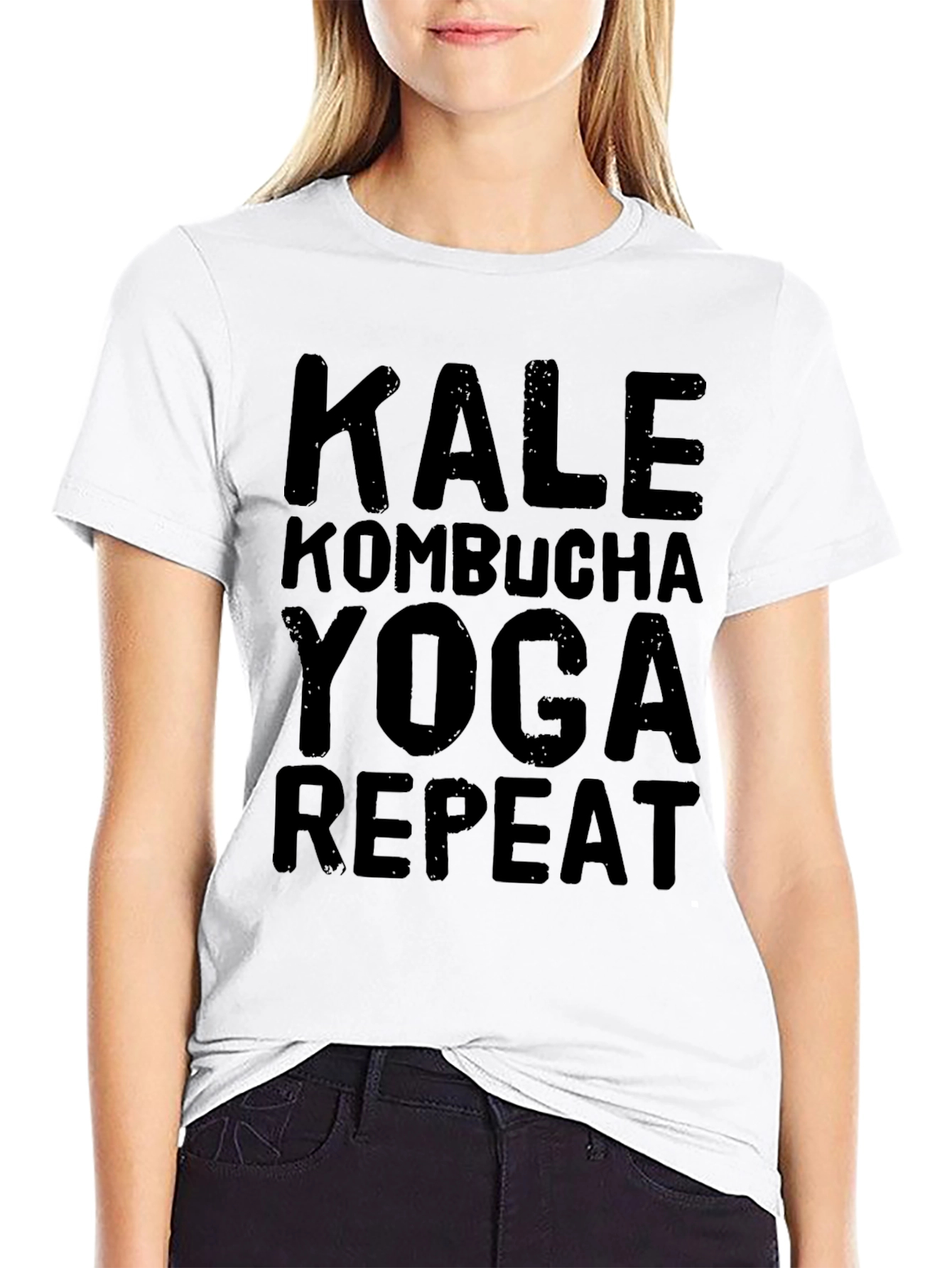 Kale Kombucha Yoga Repeat Black Graphic T-Shirt