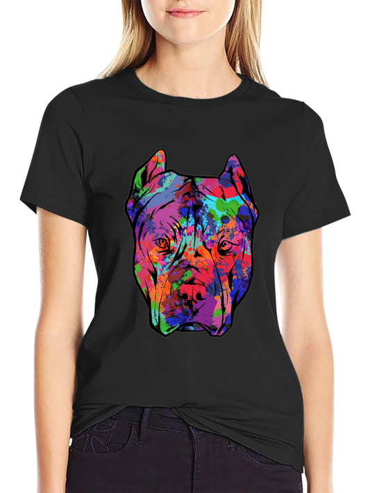 Colorful Dog Graphic Black T-Shirt