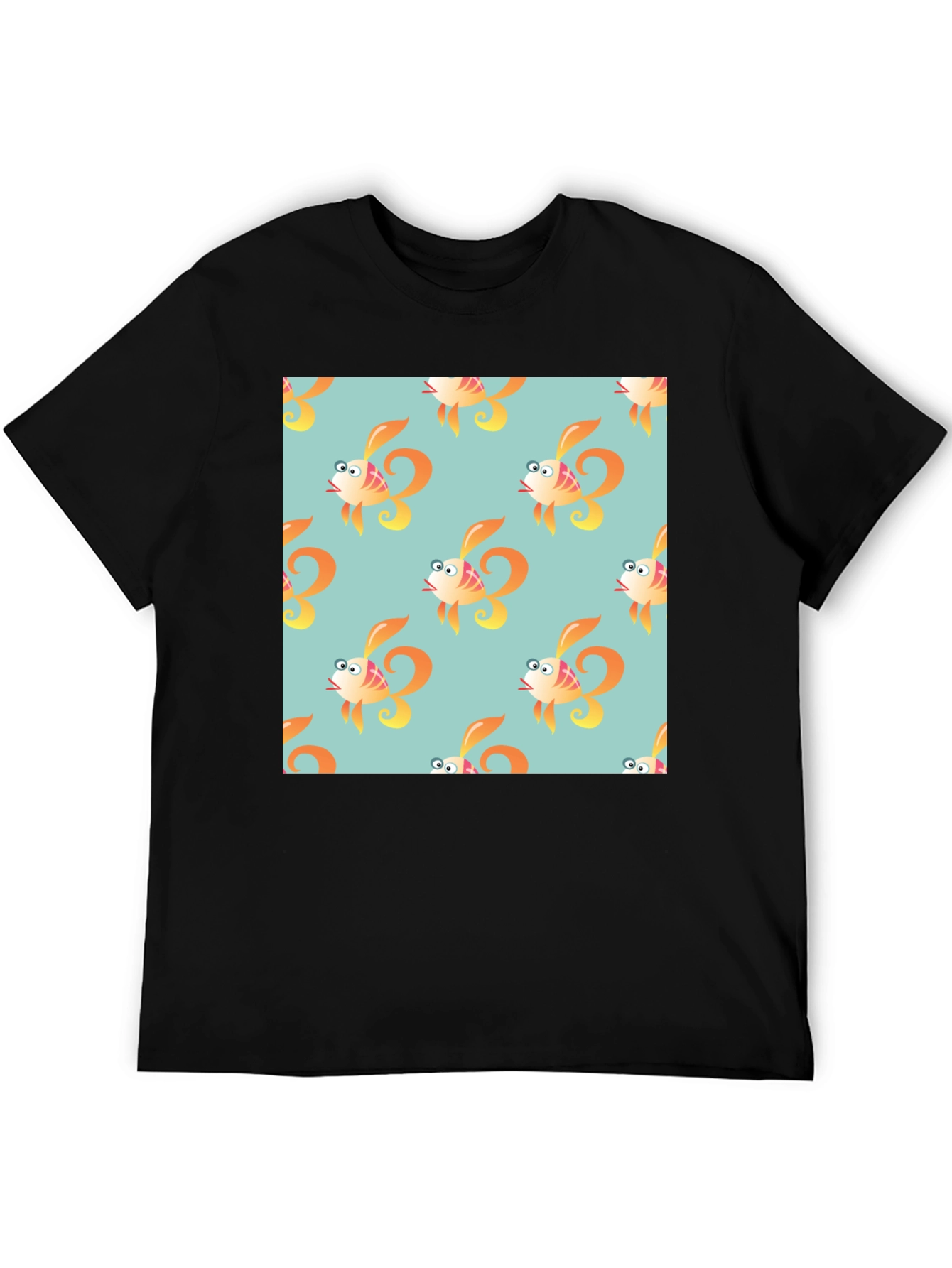 Fun Cartoon Fish Pattern Black T-Shirt