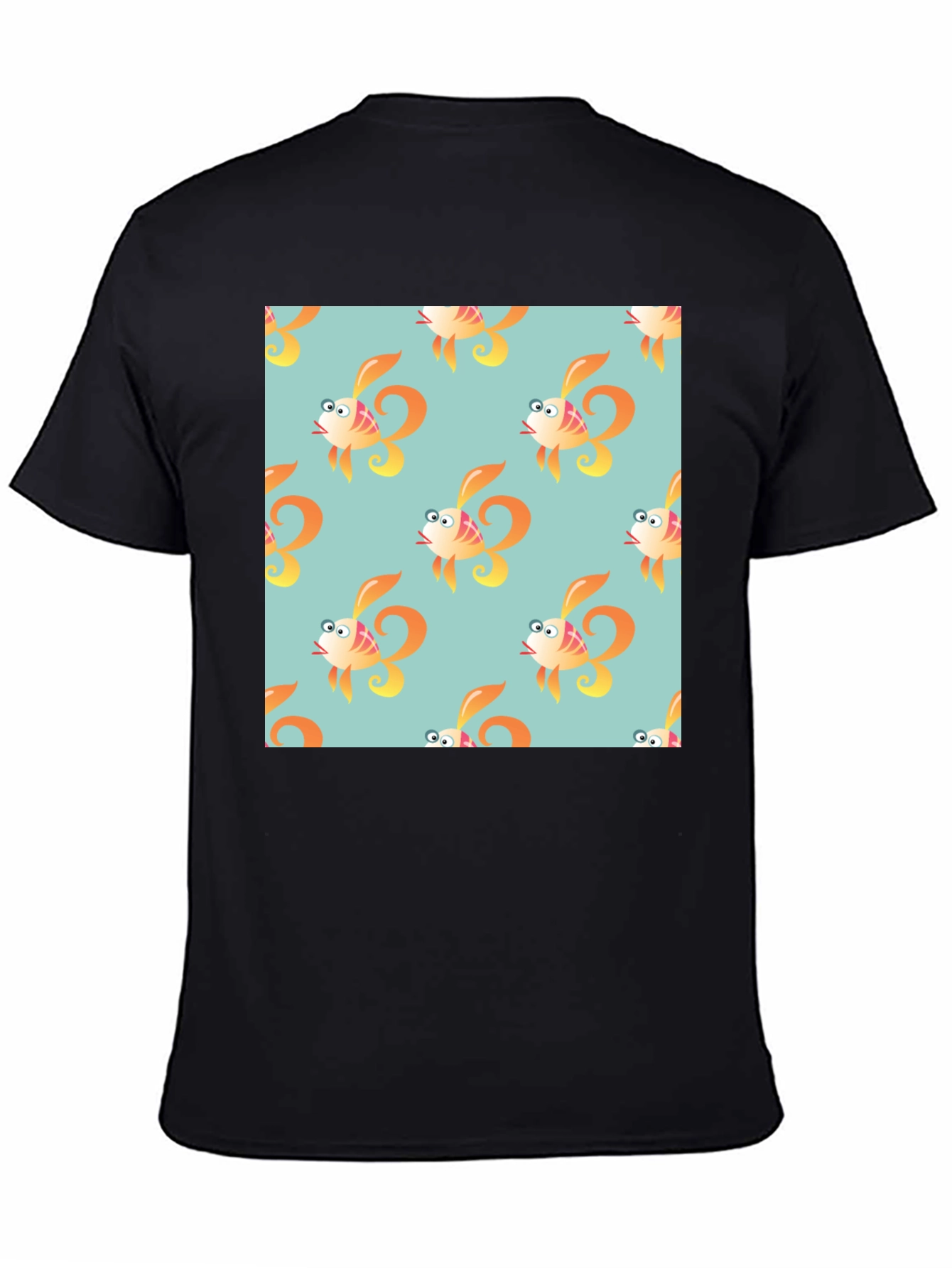 Fun Cartoon Fish Pattern Black T-Shirt