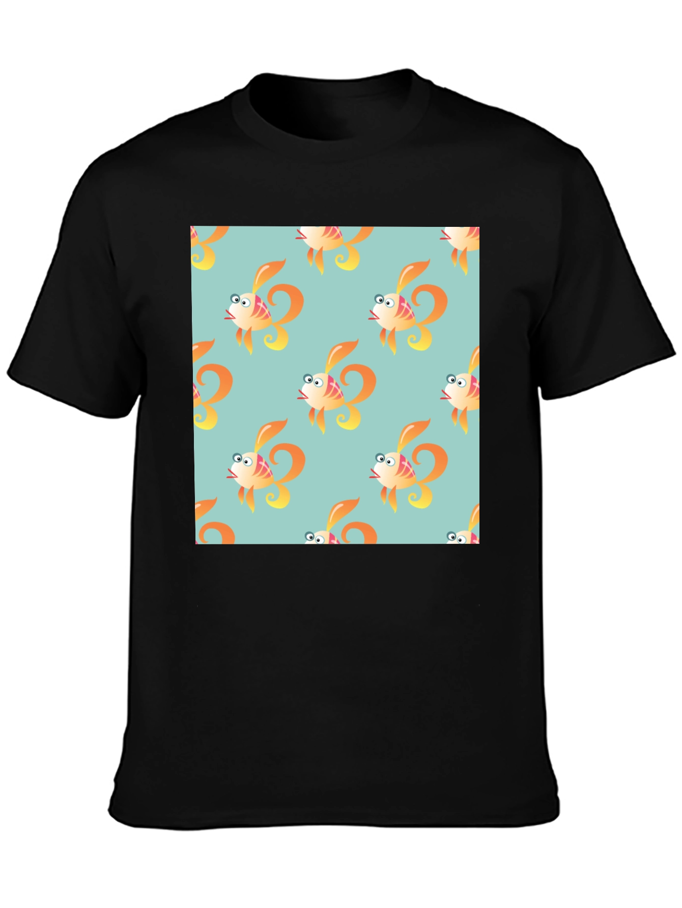 Fun Cartoon Fish Pattern Black T-Shirt