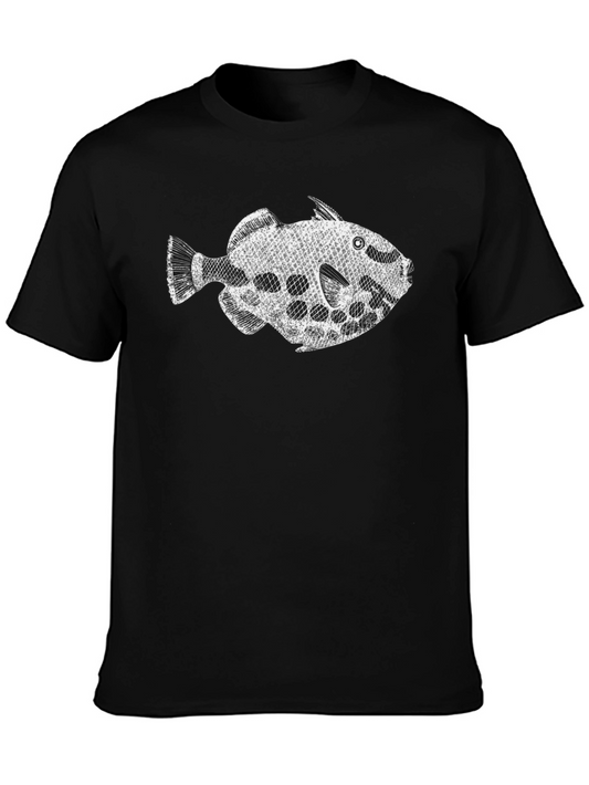 Fish Graphic Black Cotton Tee - Stylish Casual Wear