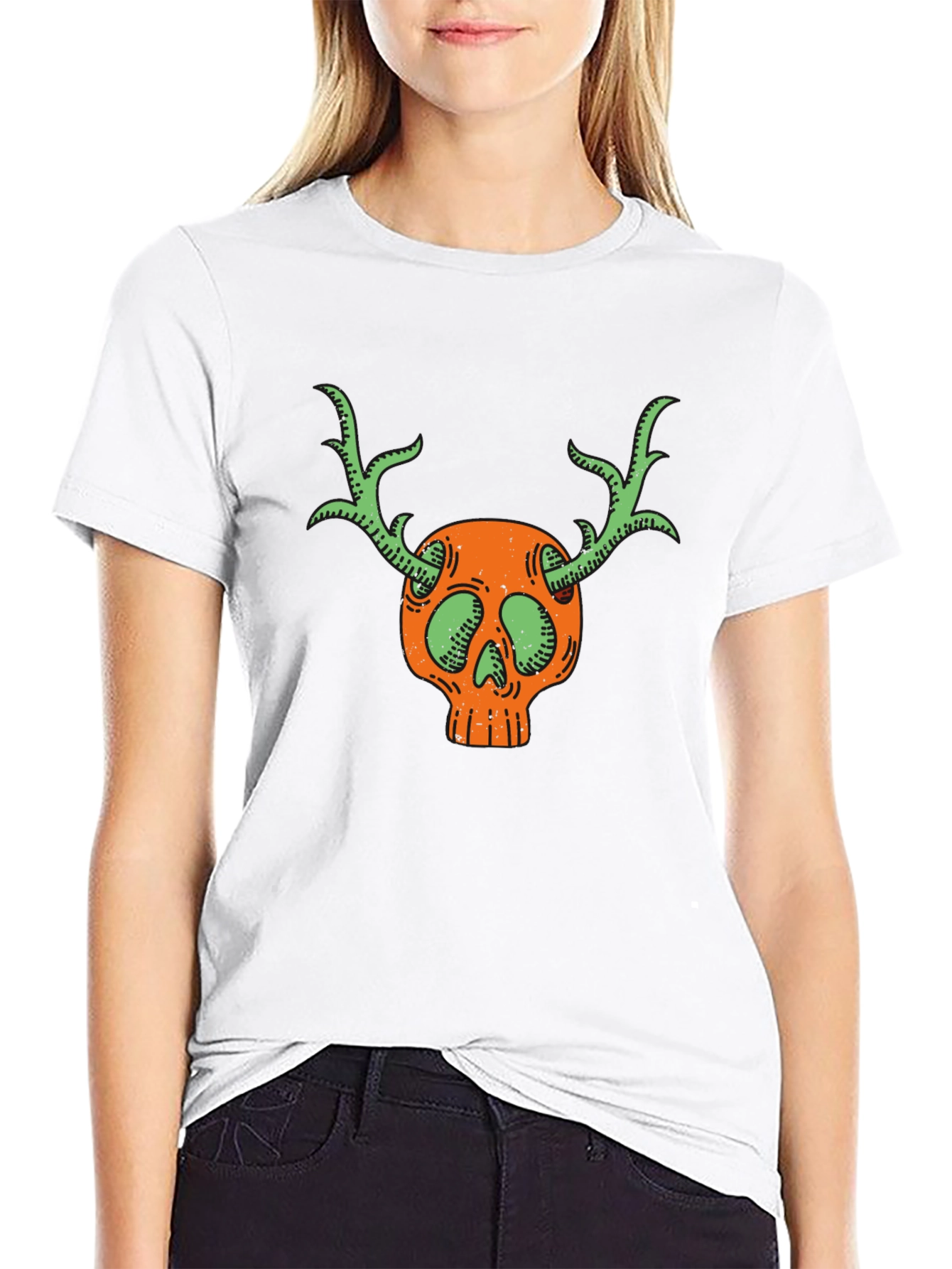 Skull & Antlers Graphic Black T-Shirt