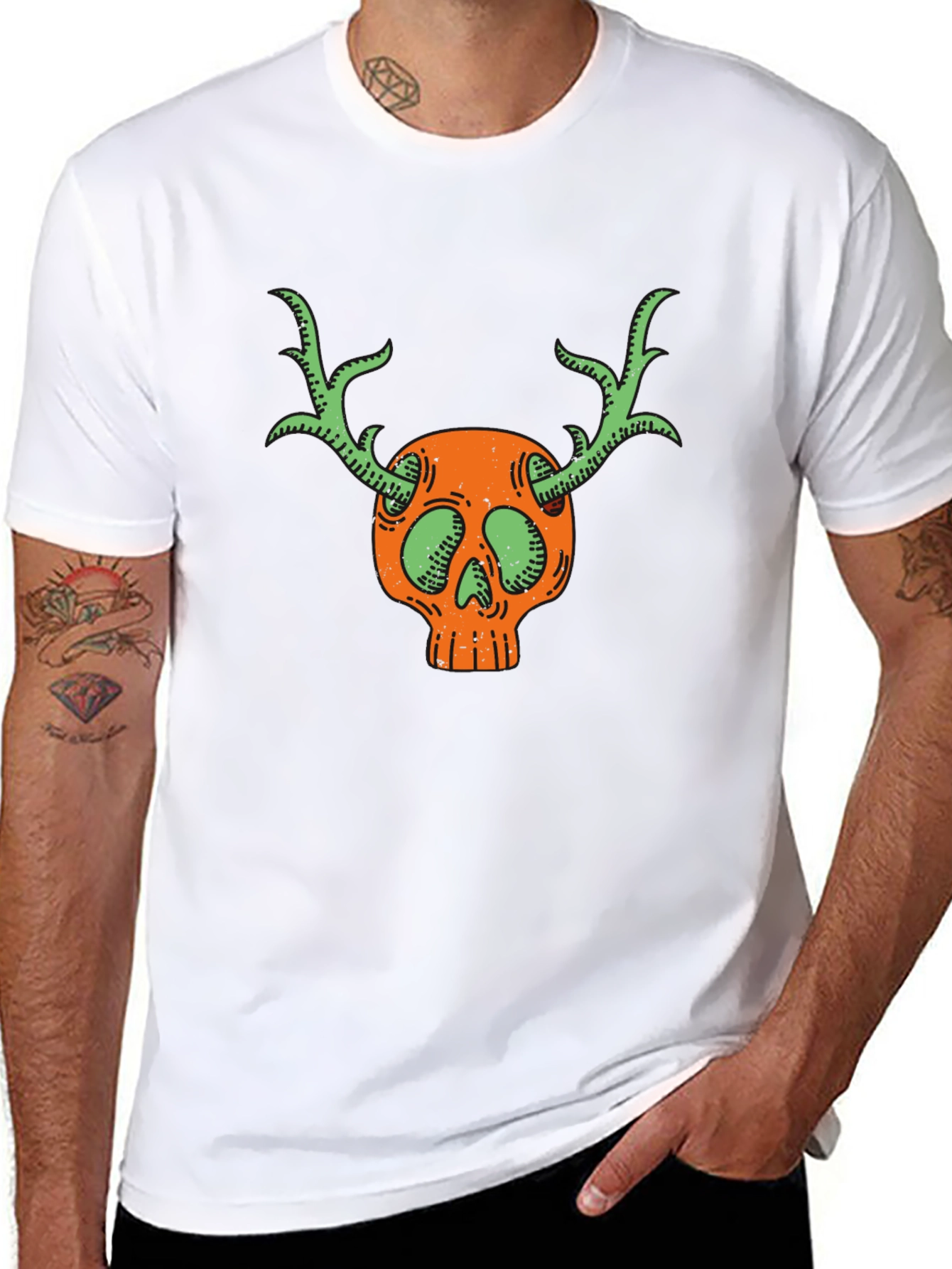 Skull & Antlers Graphic Black T-Shirt