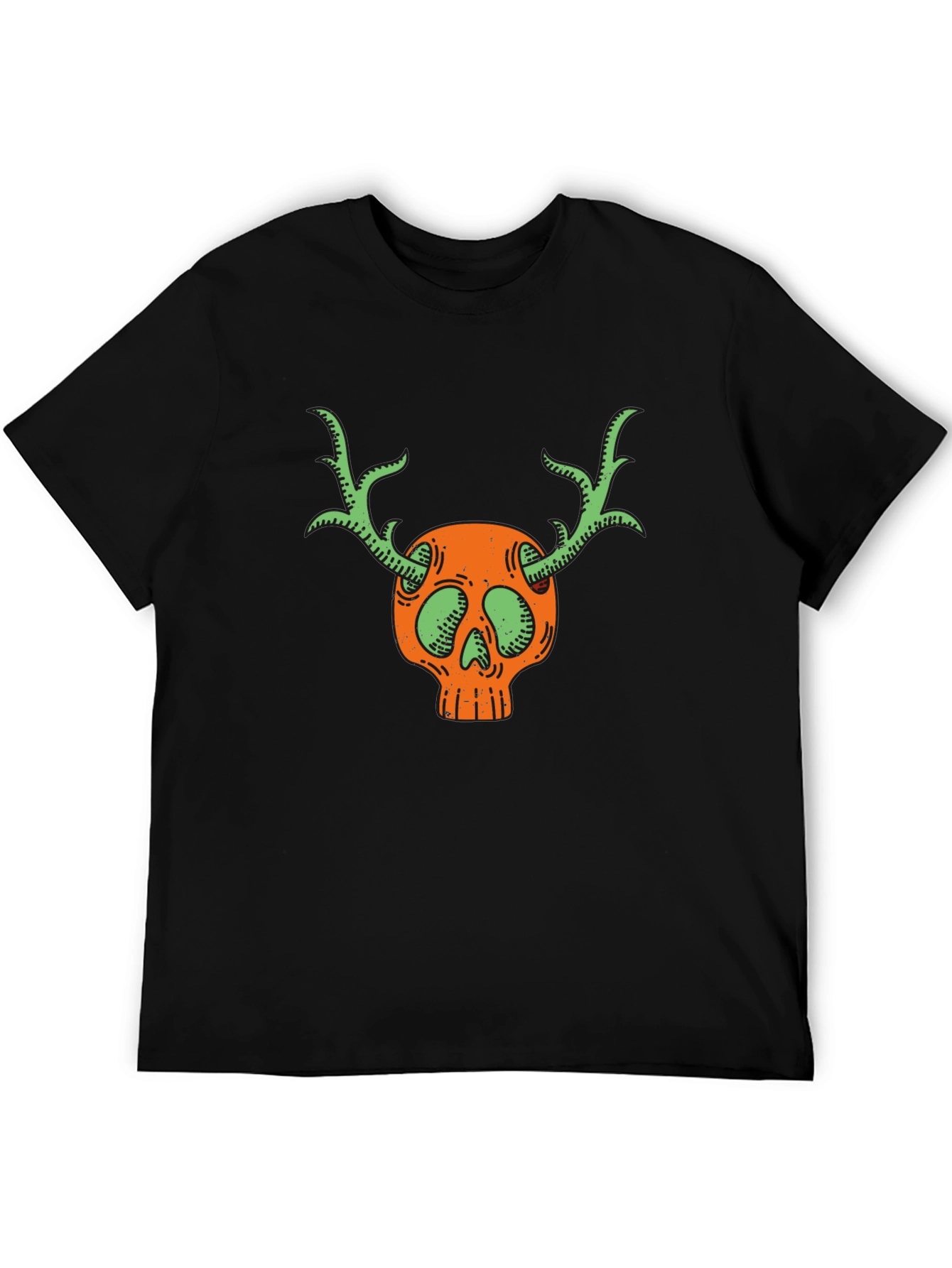Skull & Antlers Graphic Black T-Shirt