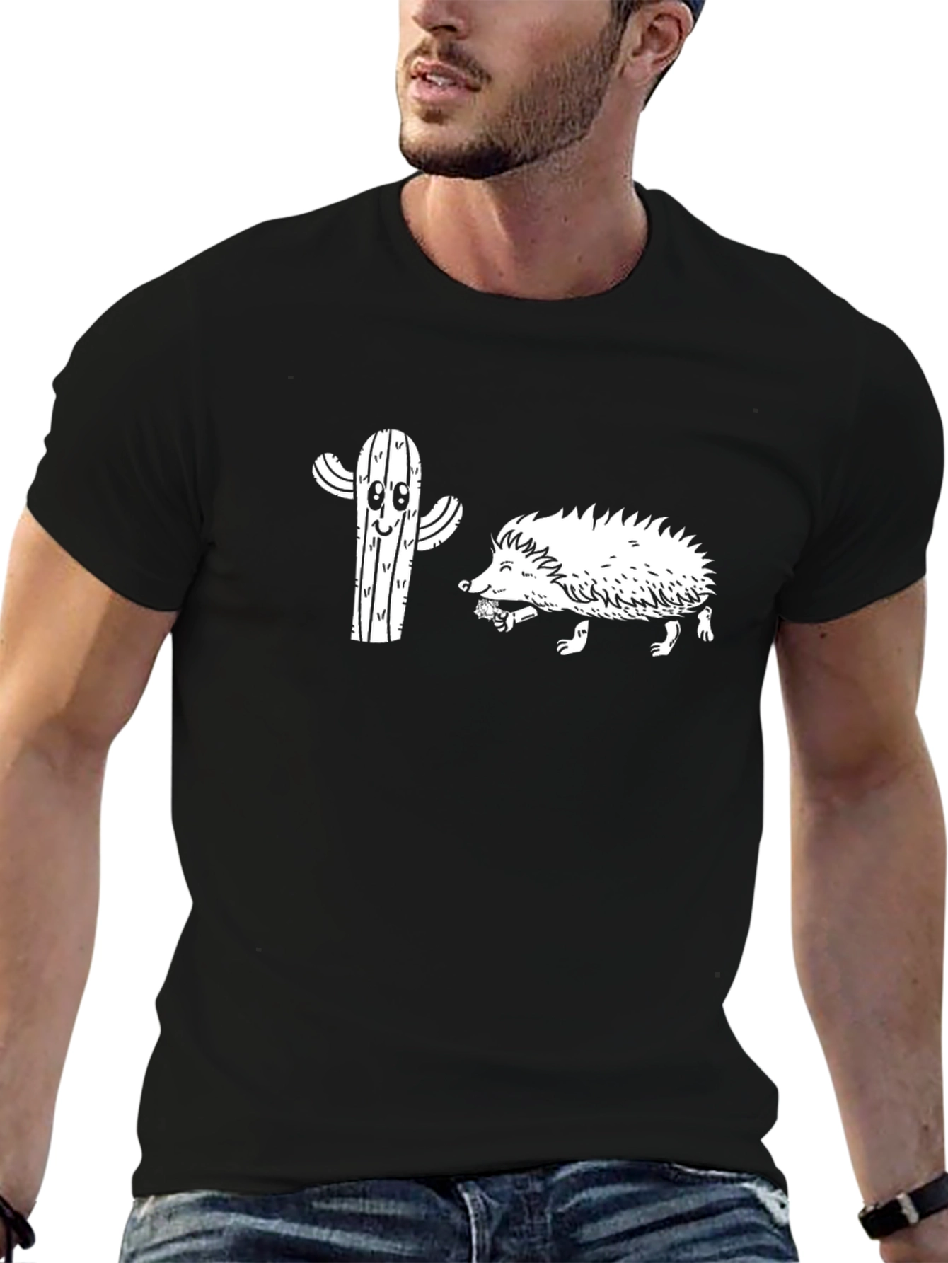 Cactus & Hedgehog Black T-Shirt